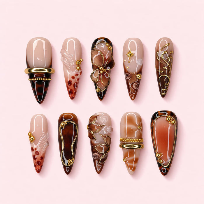 Tortoise Gold Almond Press-On Nails | MUOI