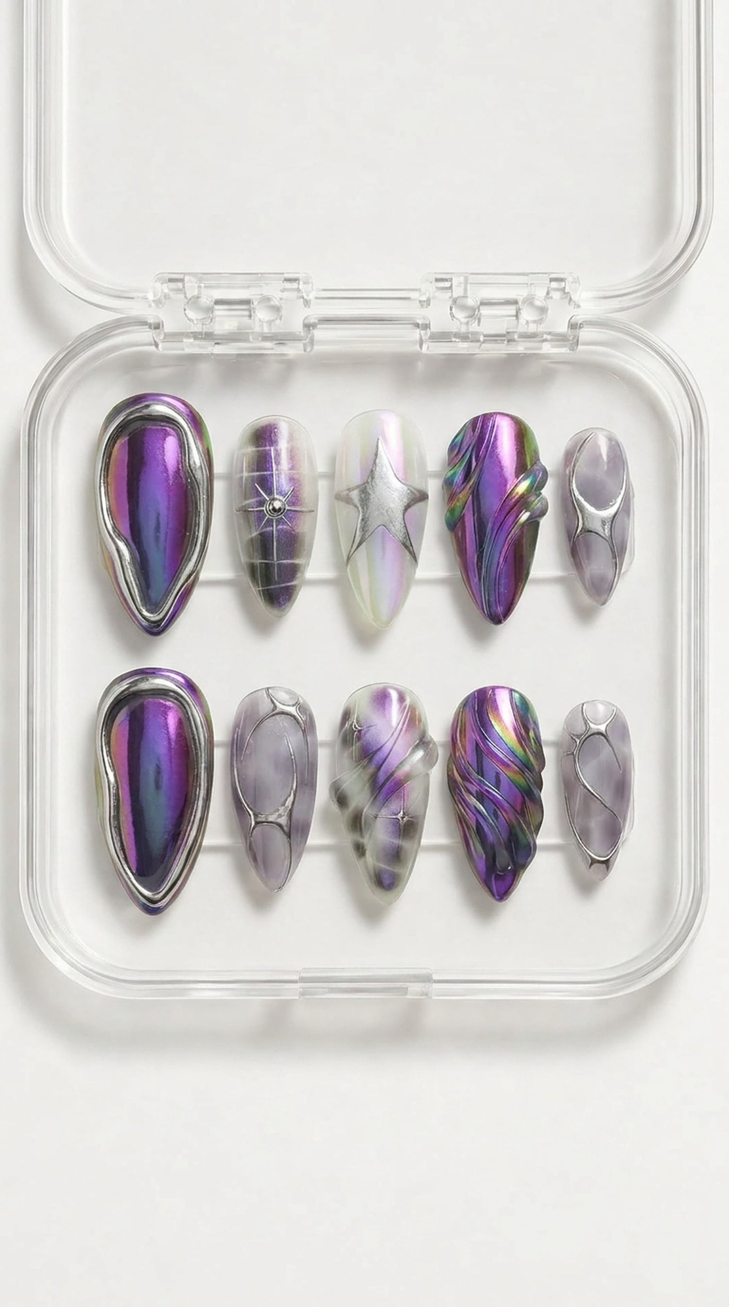 Violet Iridescent Chrome Nails