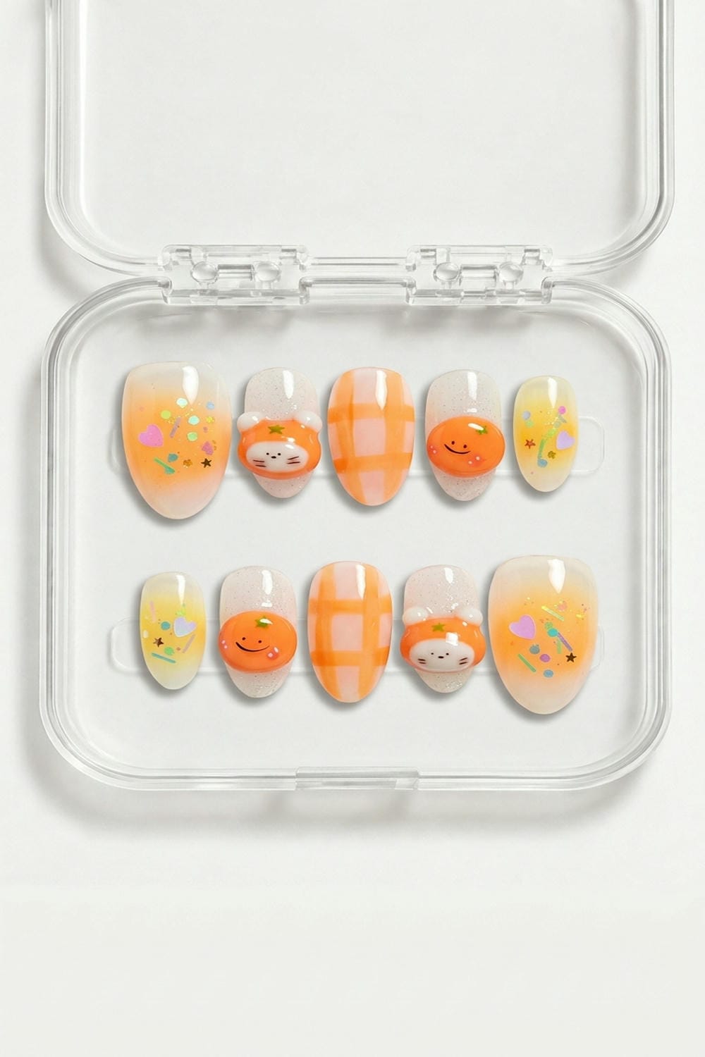 Orange Cute Bear Press-On Nails
