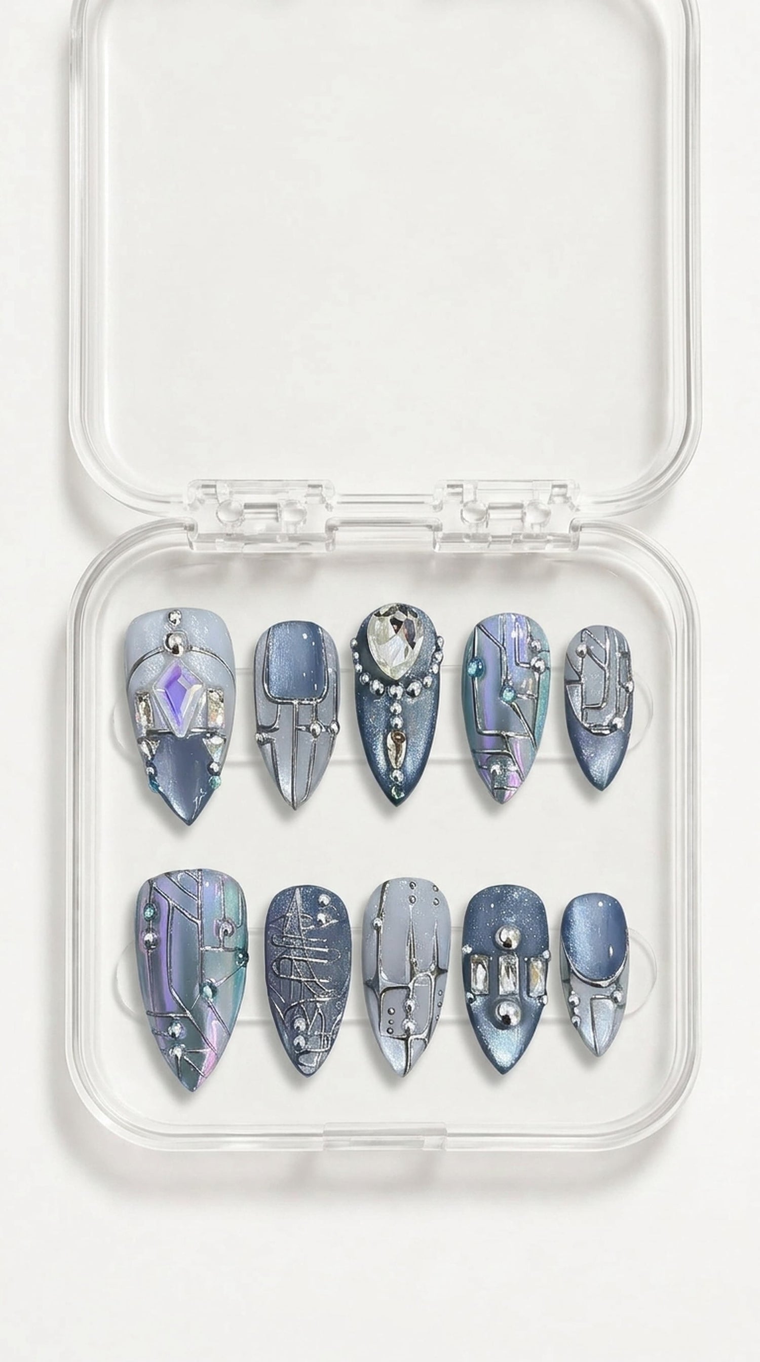 Ice Blue Cyber Gem Nails