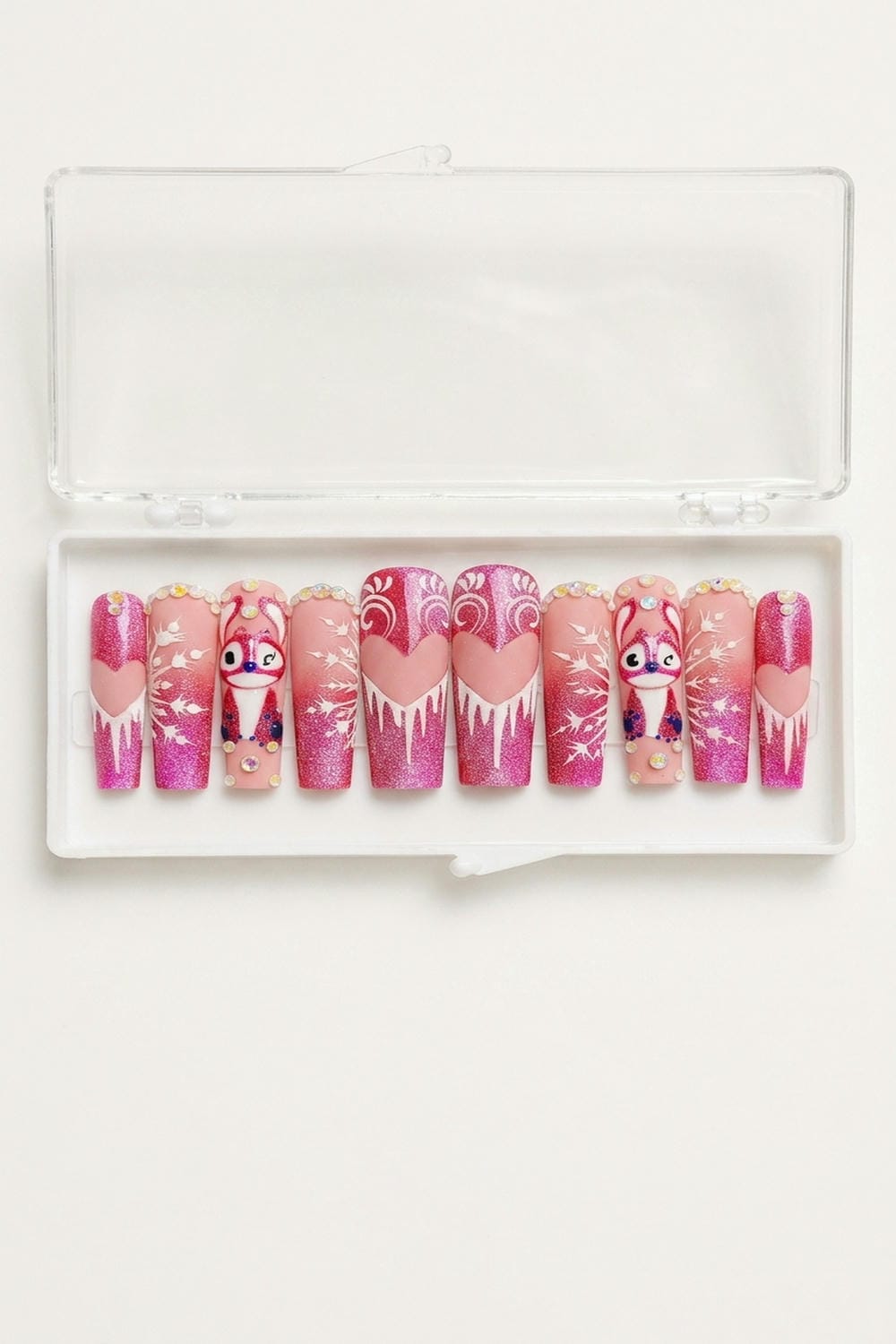 Pink Glitter Cartoon Press-On Nails