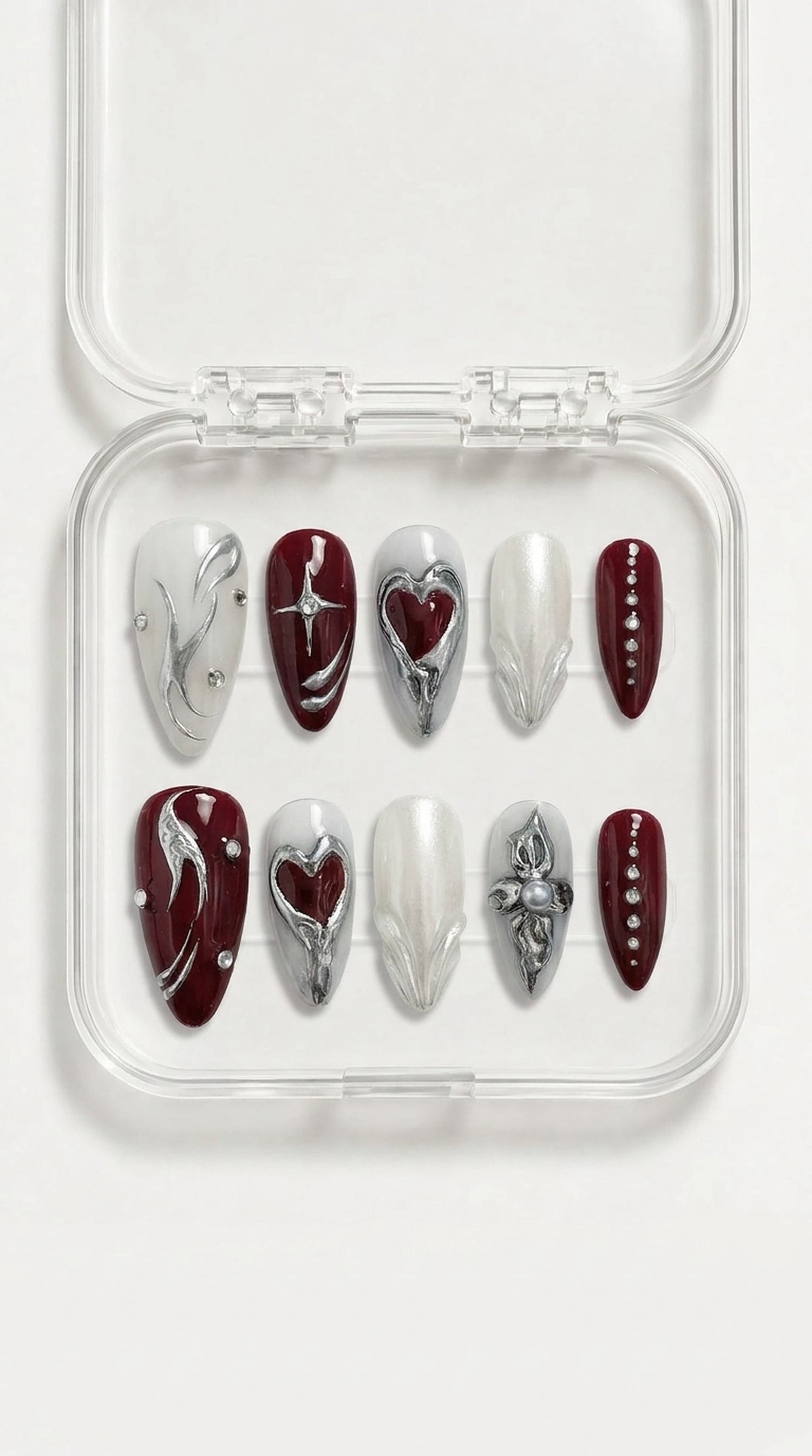 Pearl White Heart Aura Nails