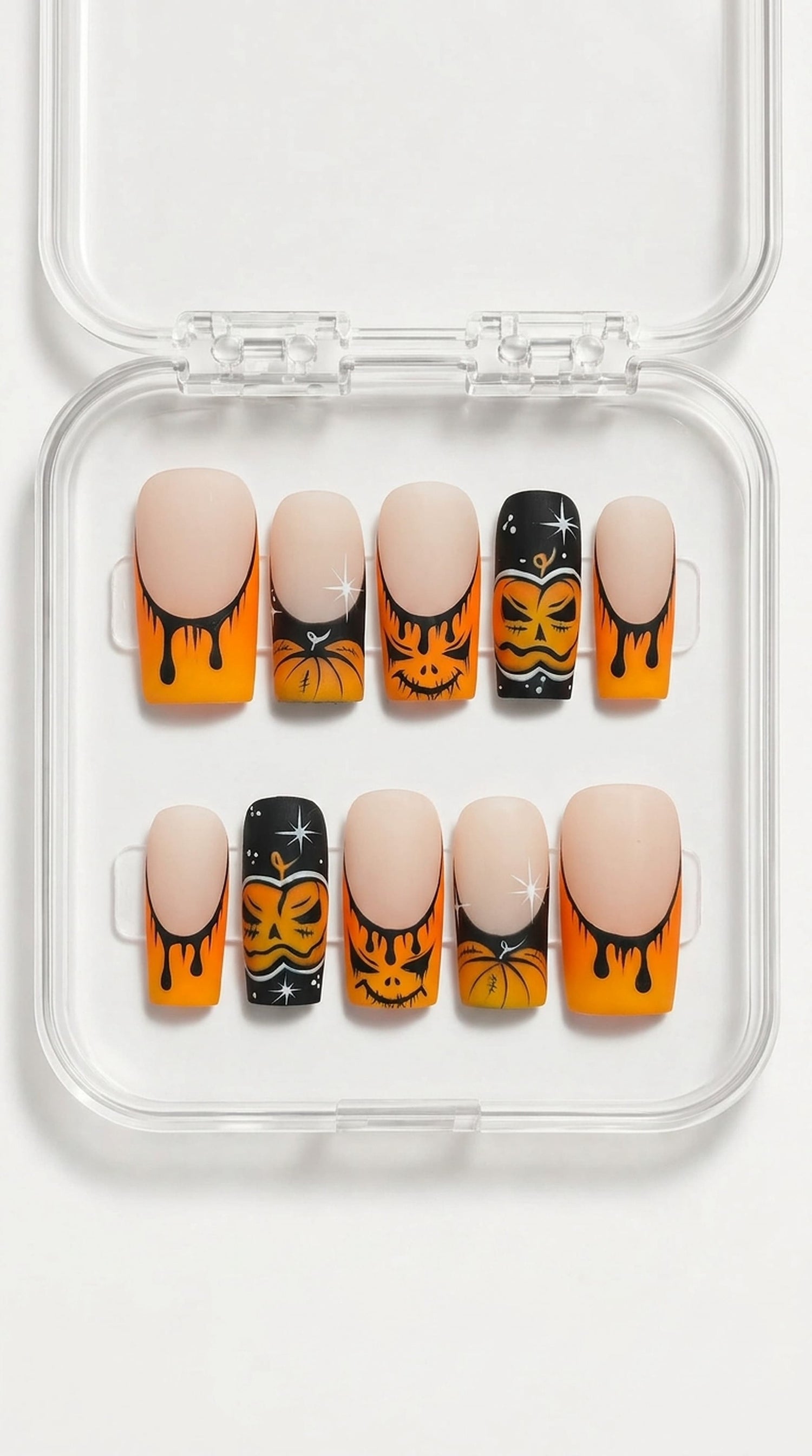 Pumpkin Drip Halloween French Tip Nails