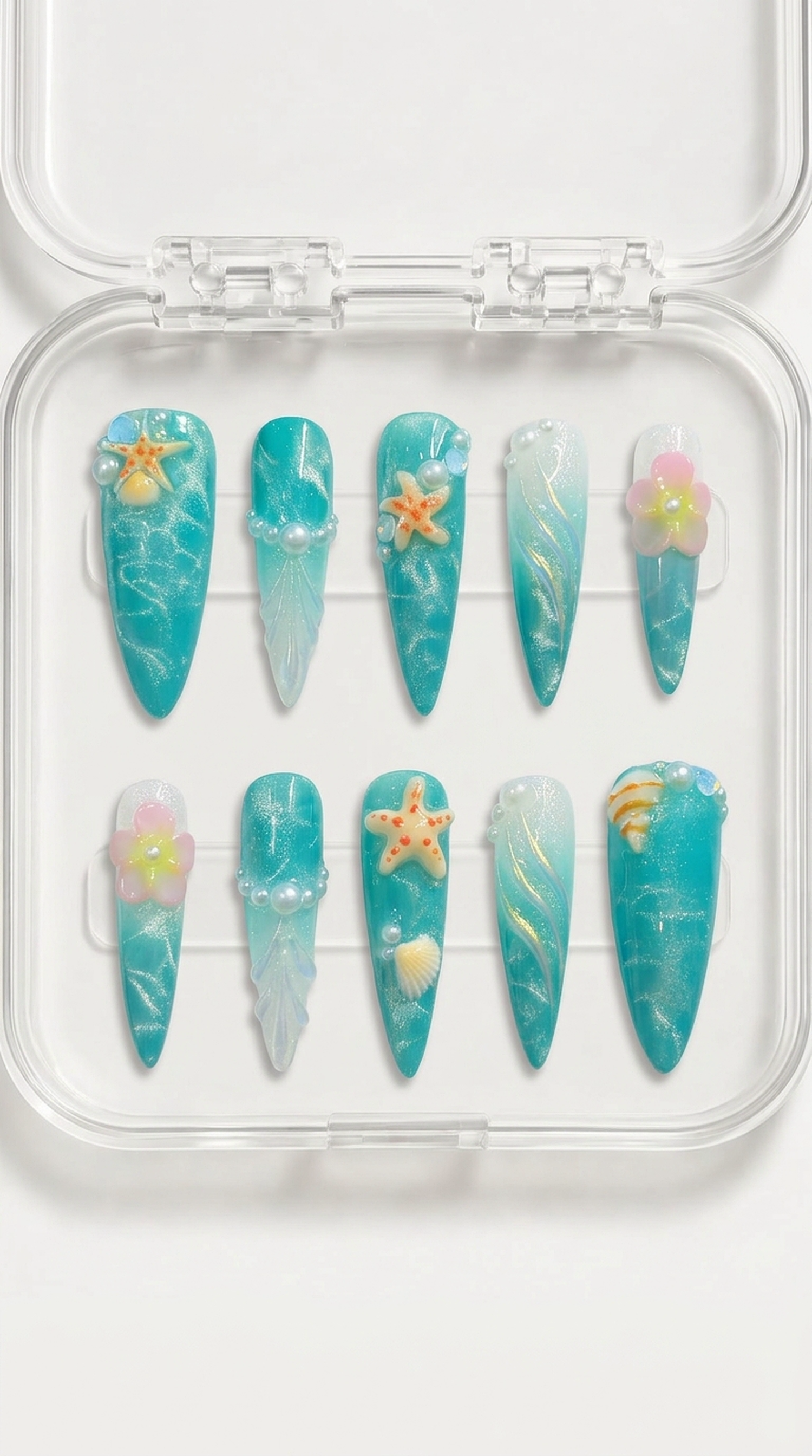 Turquoise Starfish Beach Press-On Nails