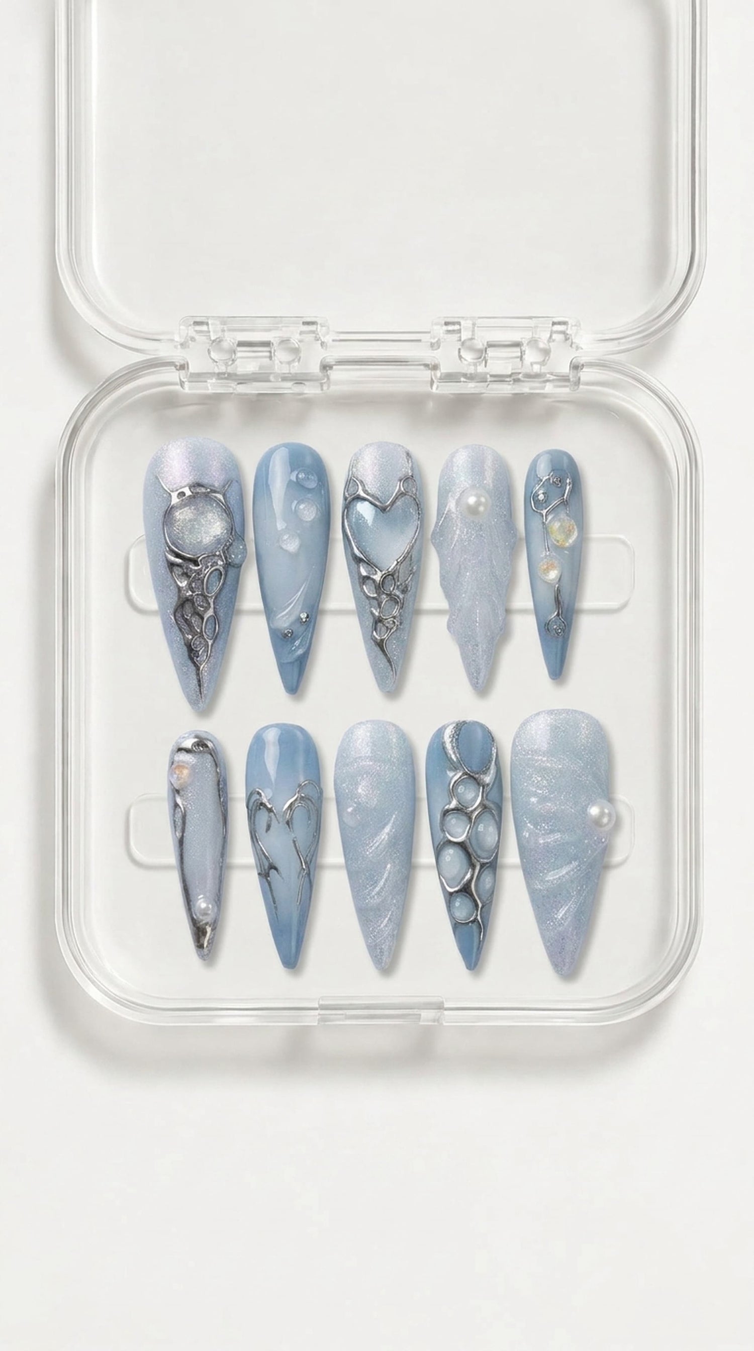 Icy Blue Chrome Bubble Nails