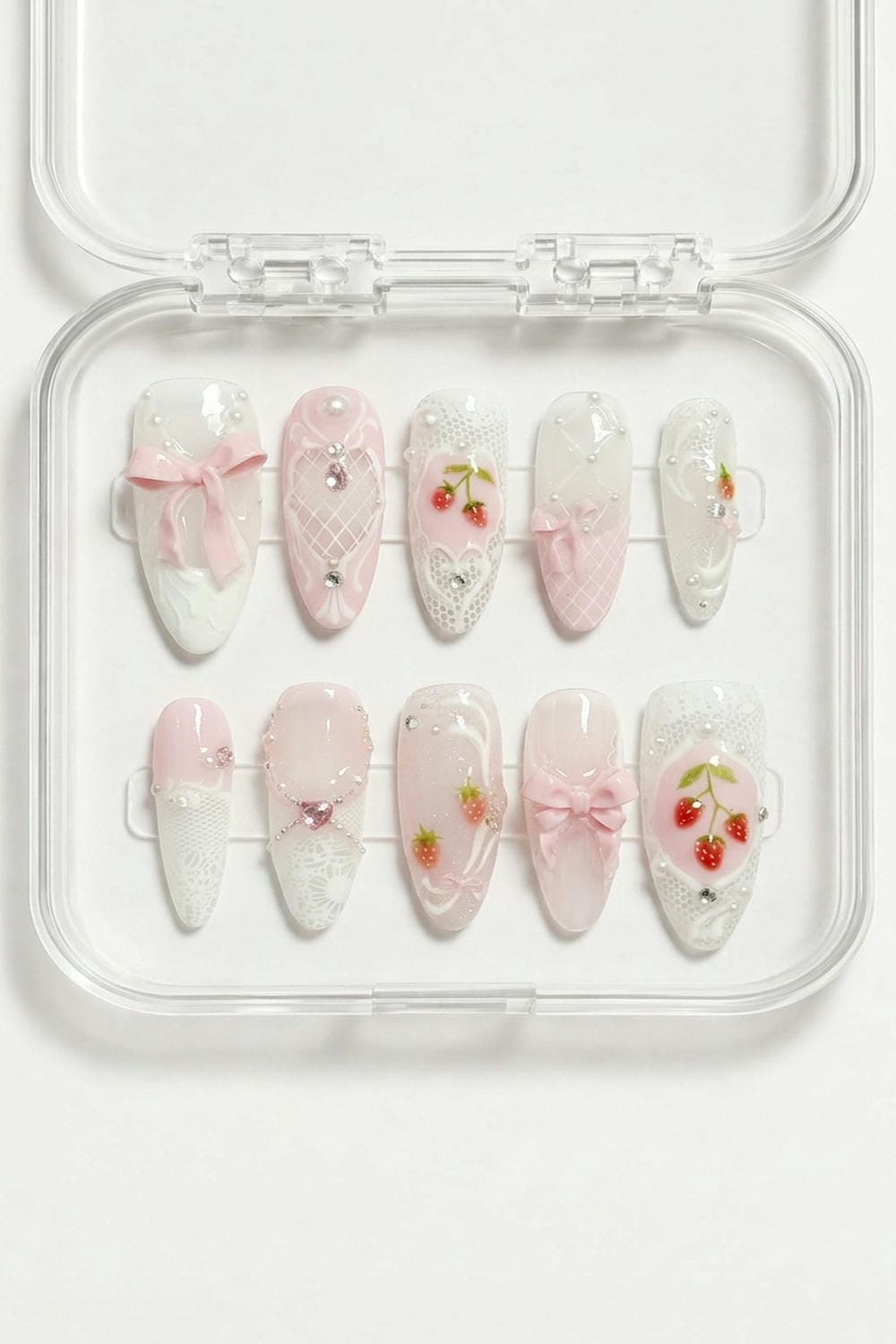 Pink Lace Strawberry Press-On Nails