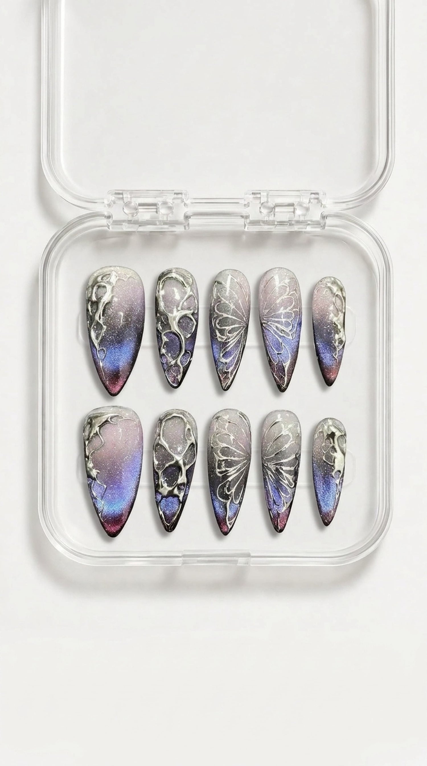 Galaxy Butterfly Chrome Nails