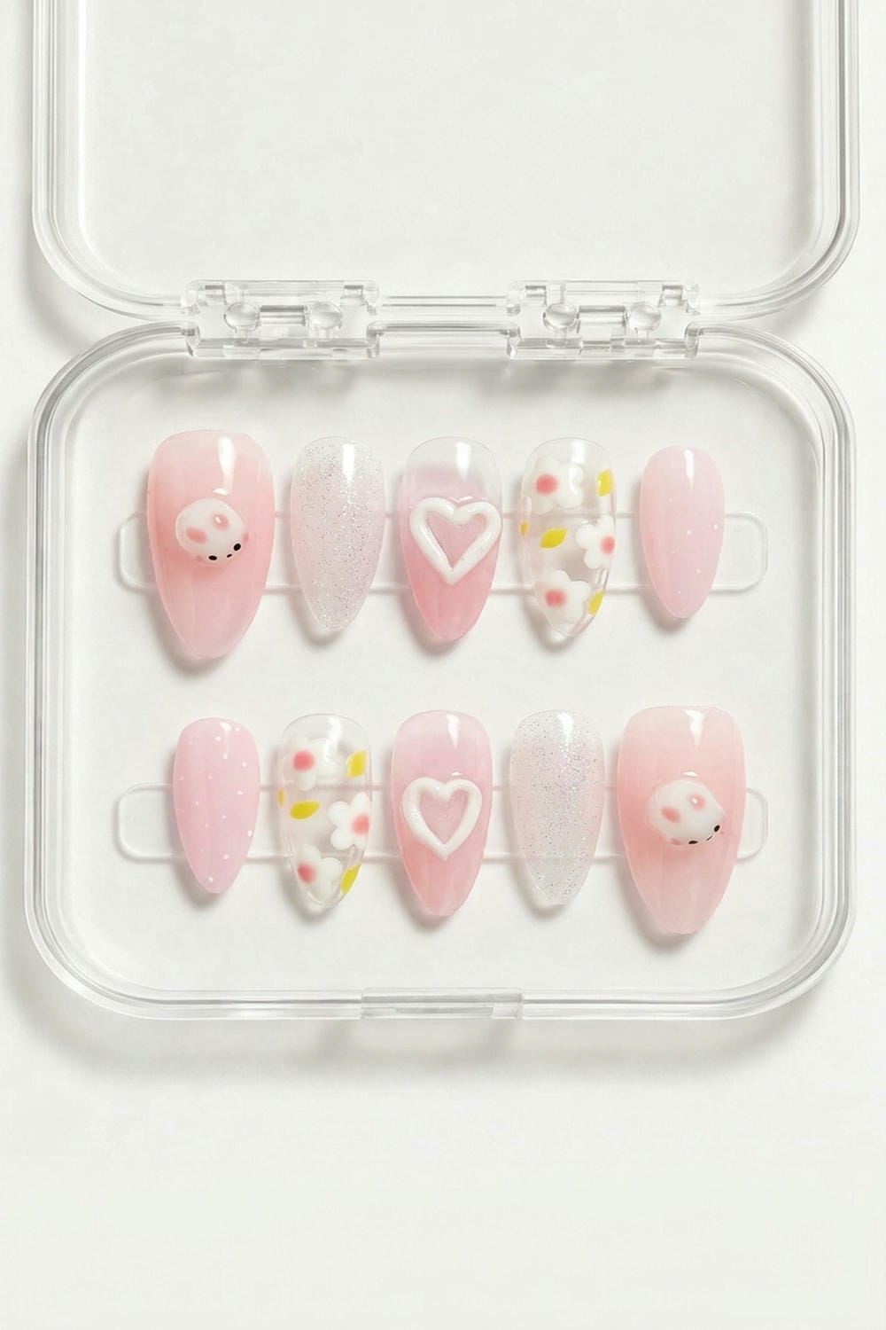 Pink Heart Flower Press-On Nails
