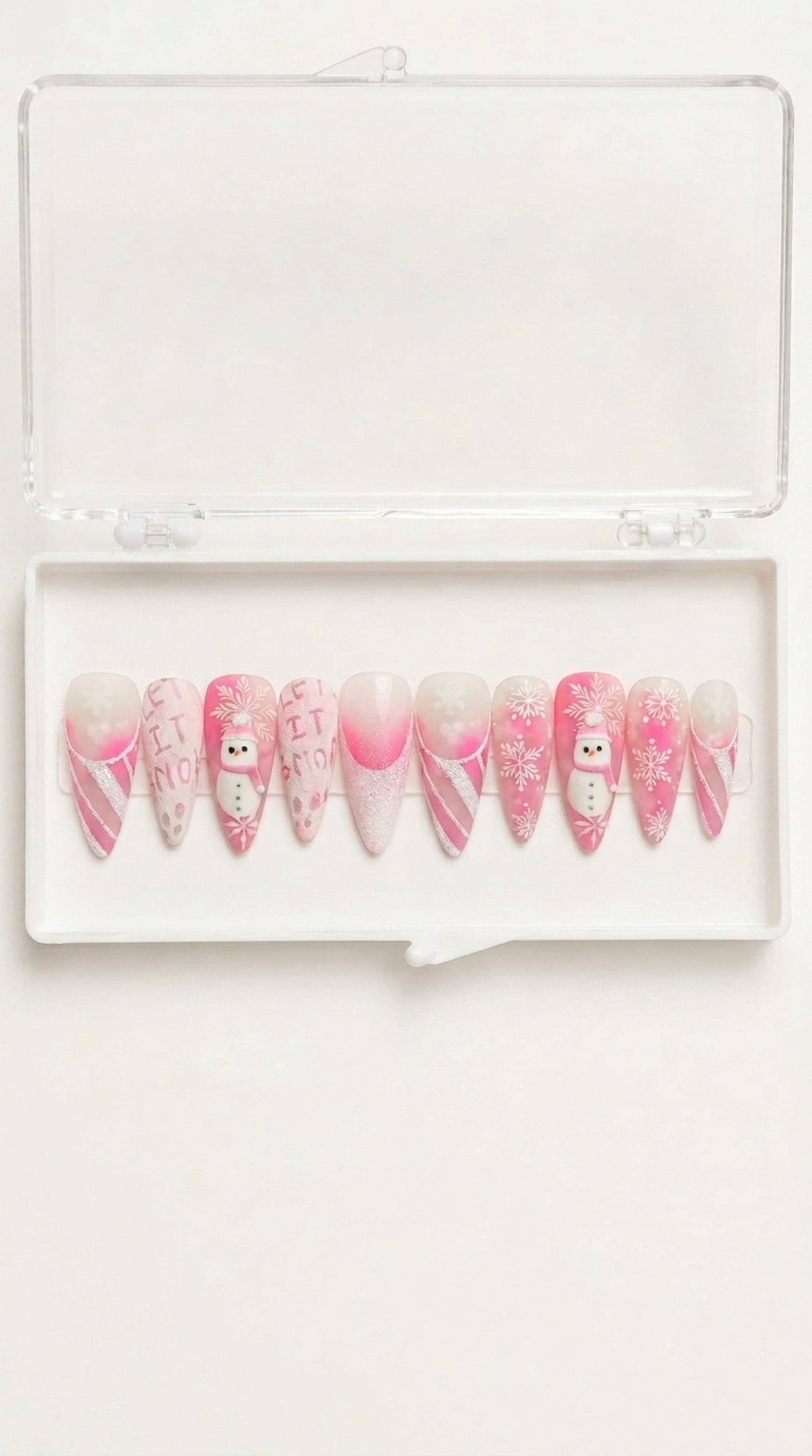 Pink Snowman Winter Stiletto Press-On Nails