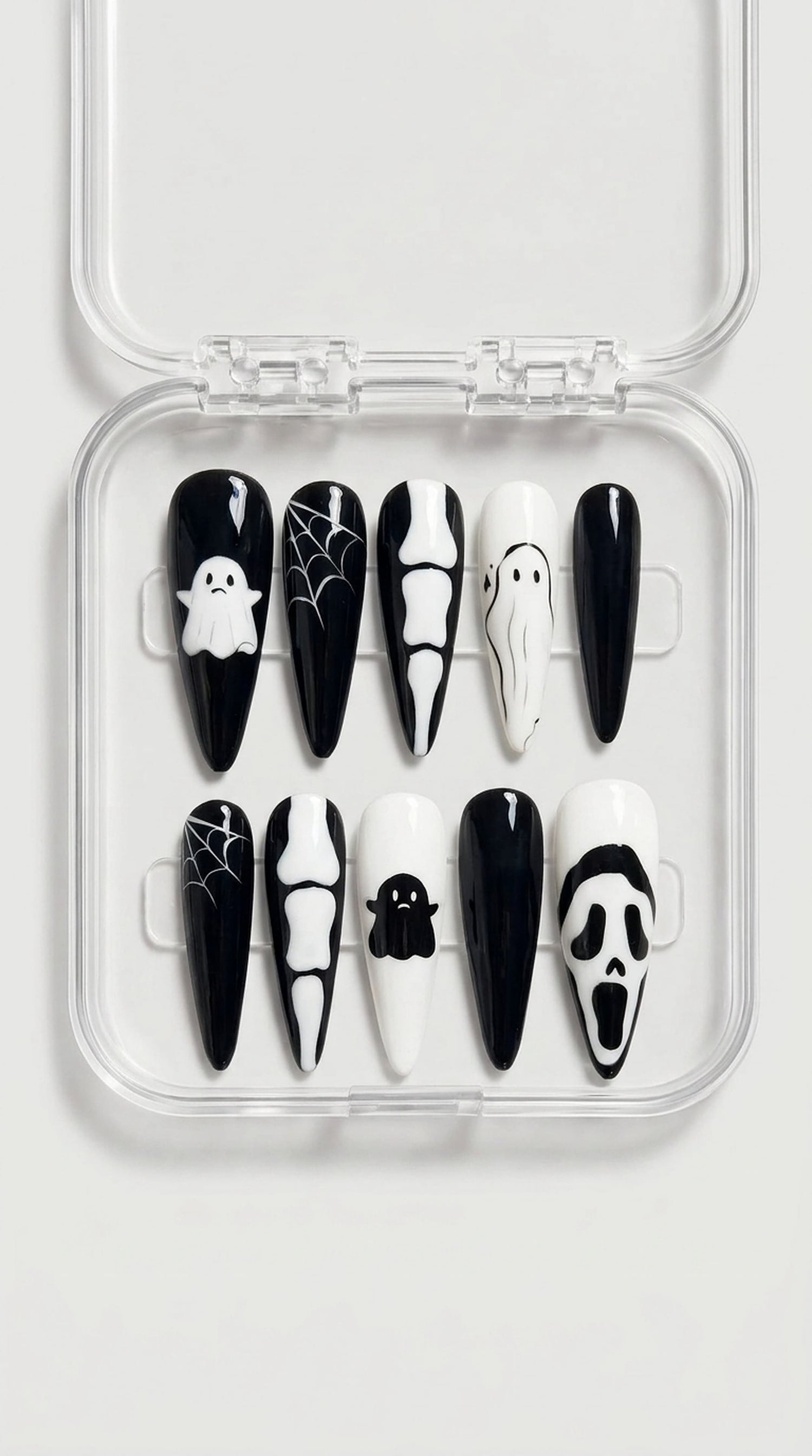 Black and White Ghost Halloween Nails