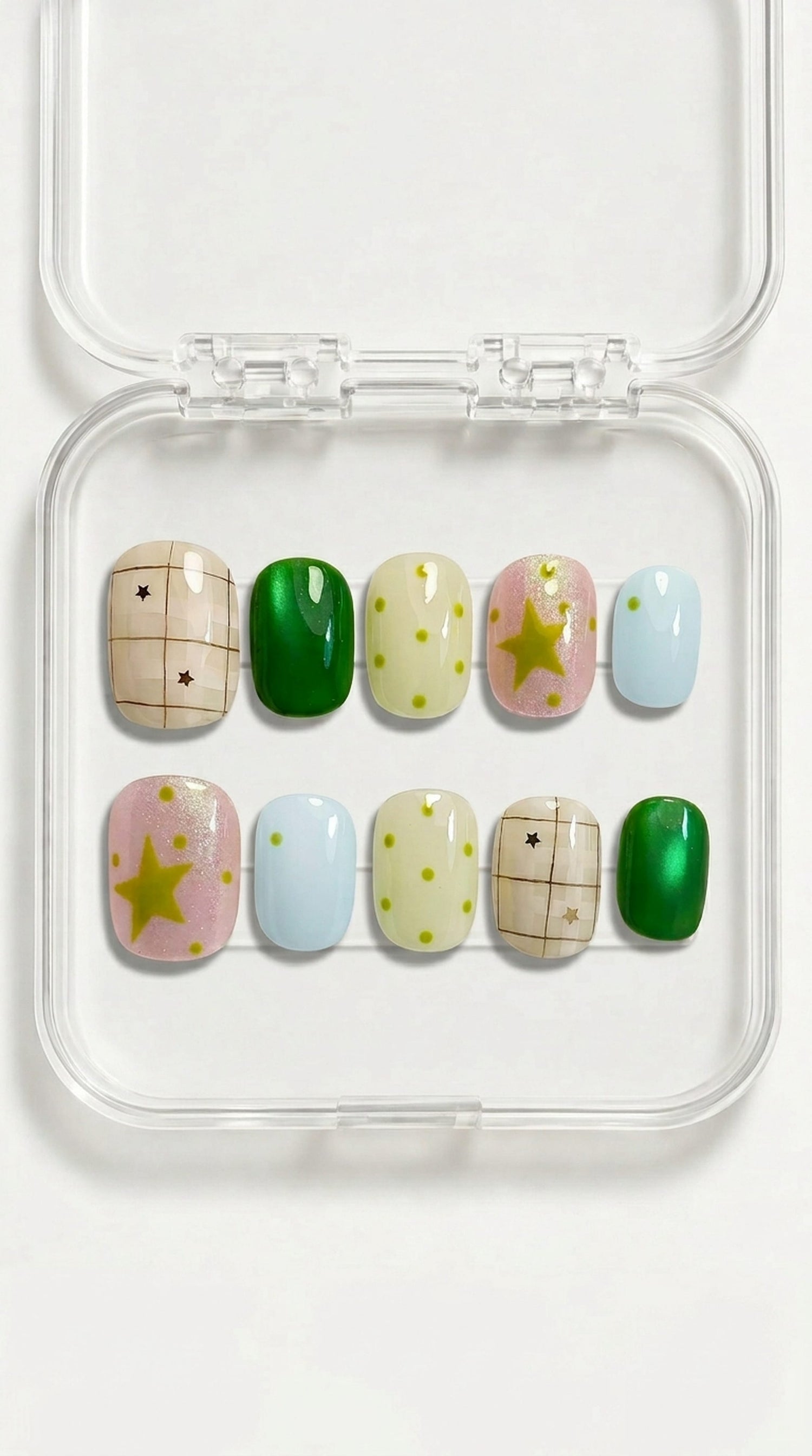 Green Star Korean Press-On Nails