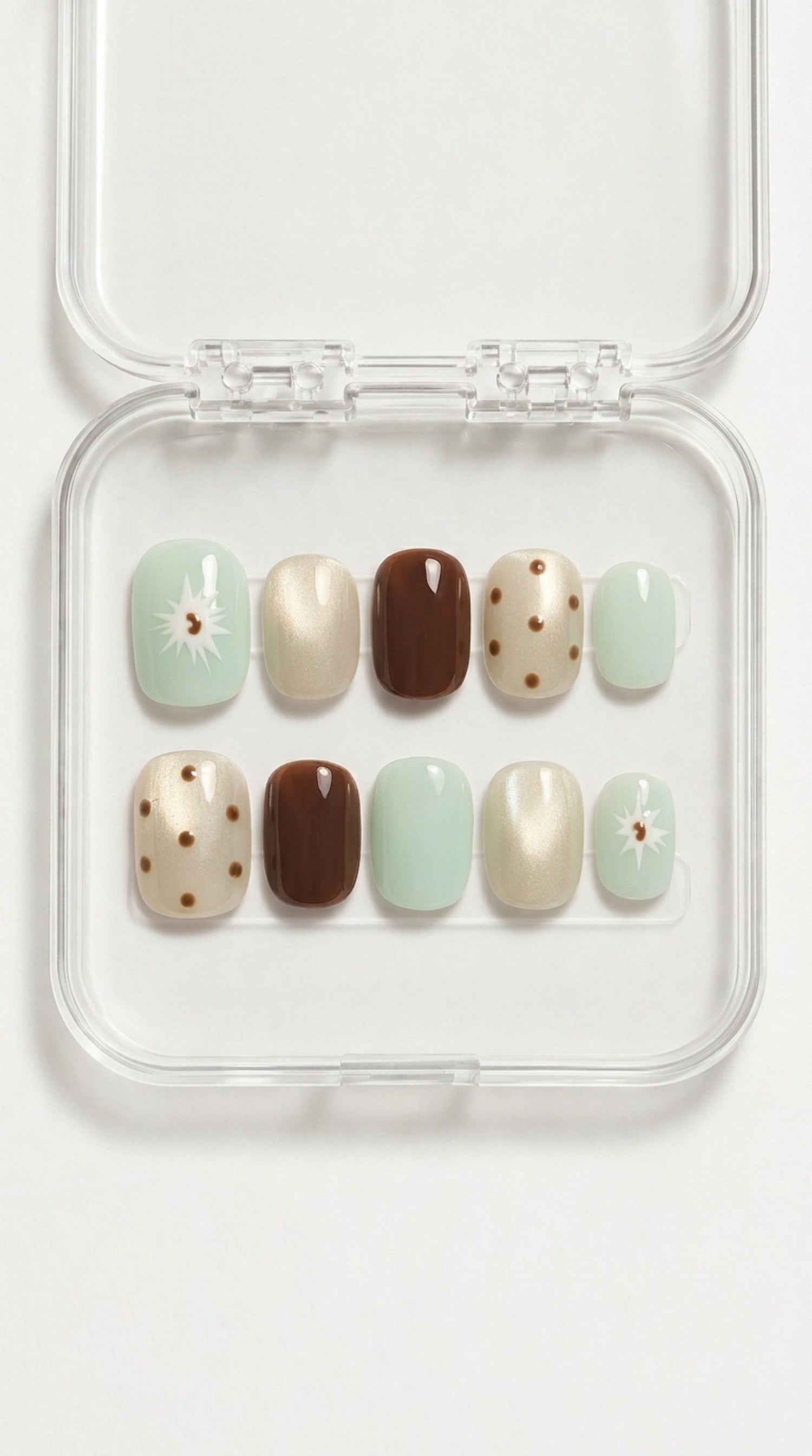 Mint Brown Minimal Press-On Nails