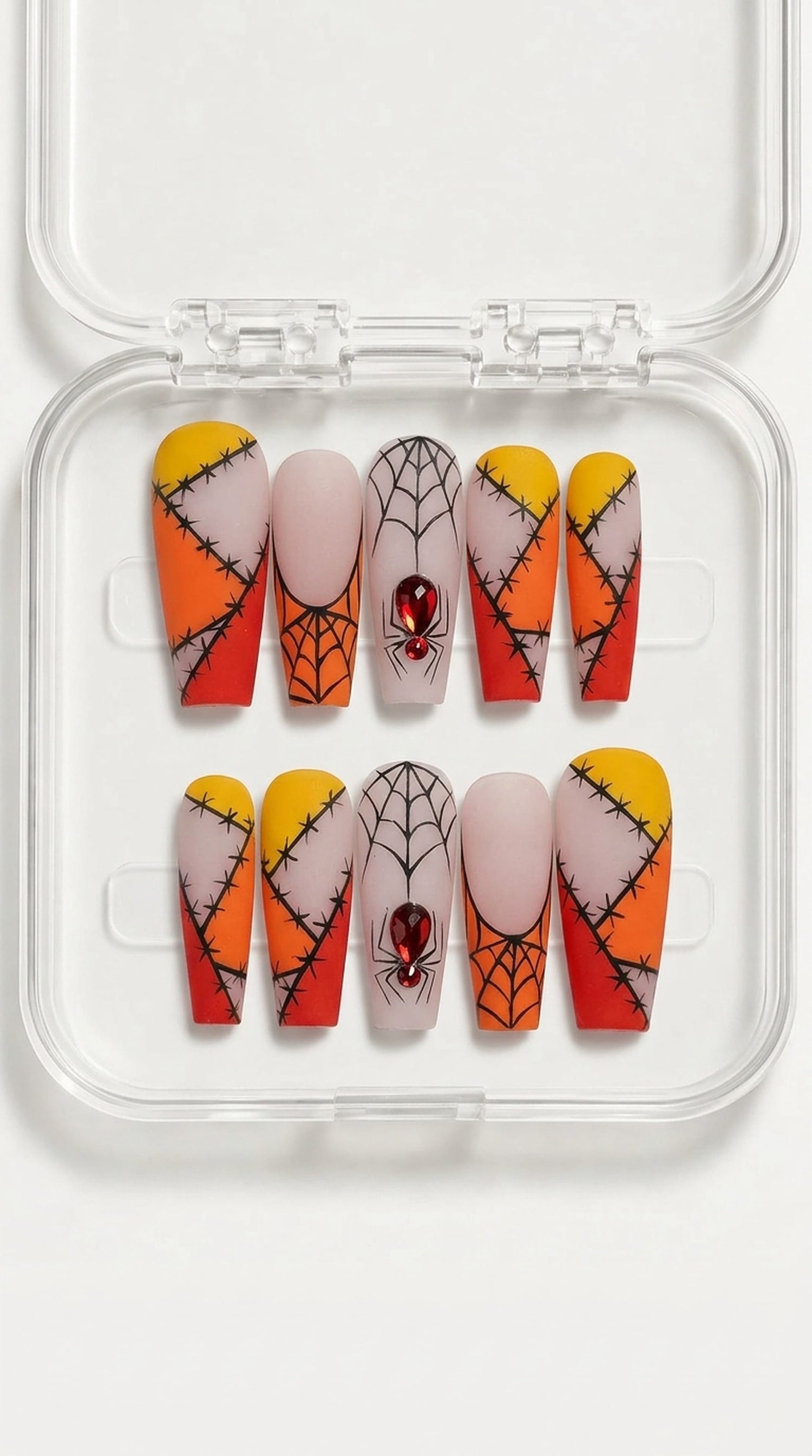 Patchwork Spider Web Halloween Nails