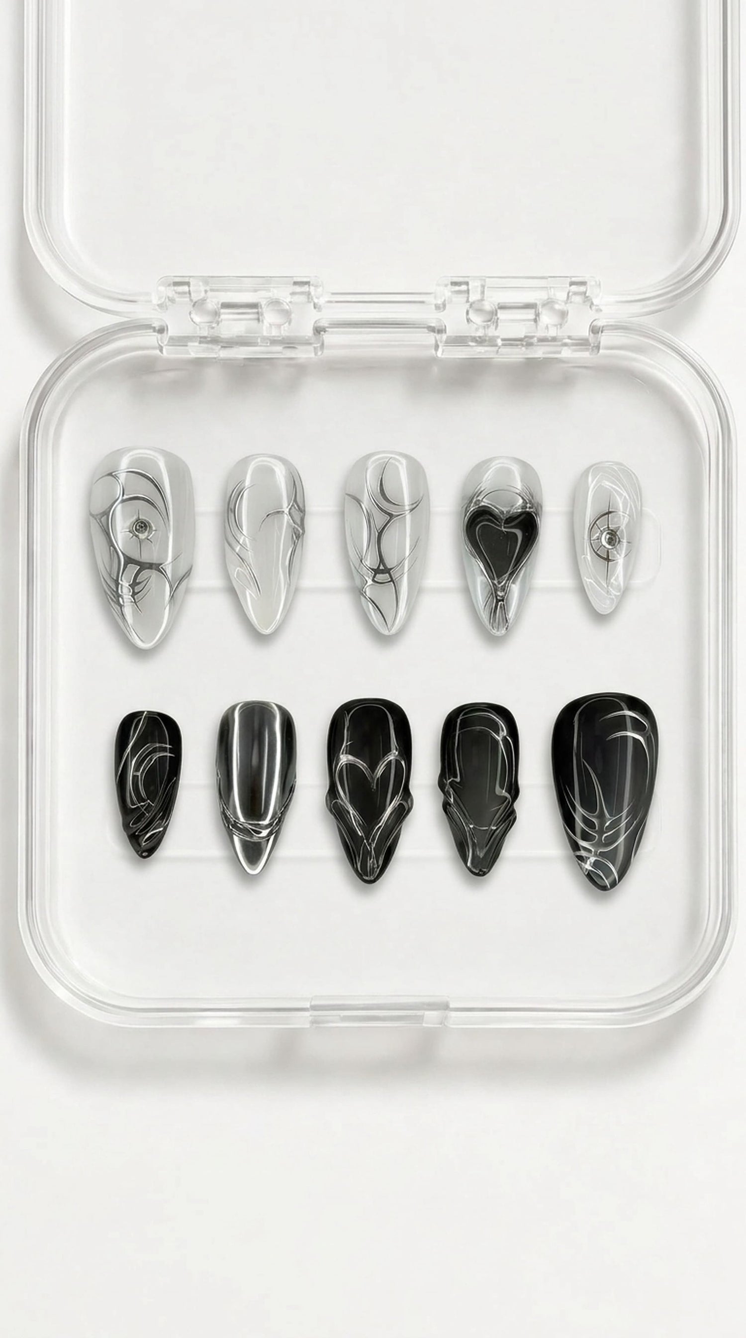 Monochrome Chrome Heart Nails