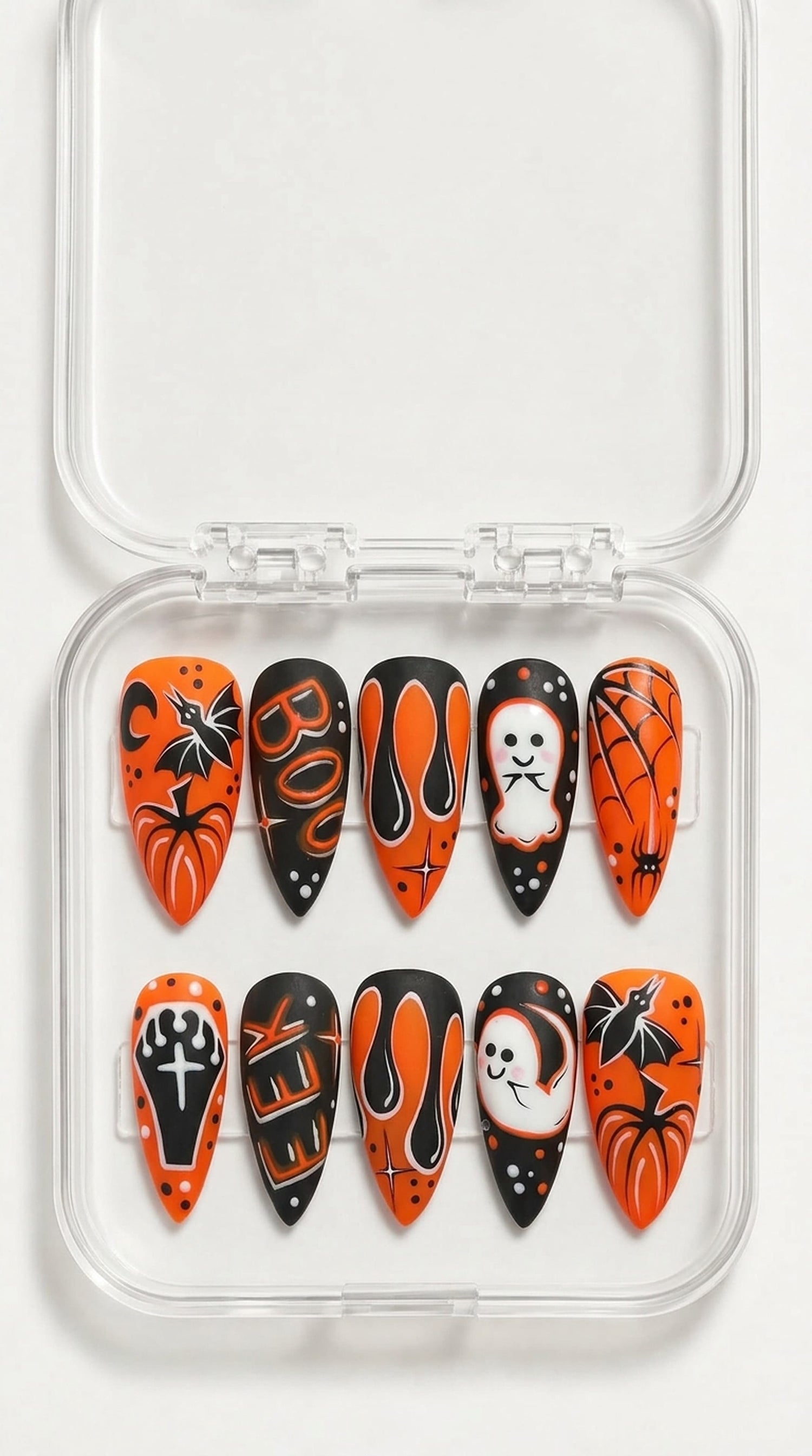 Orange Boo Halloween Stiletto Press On Nails