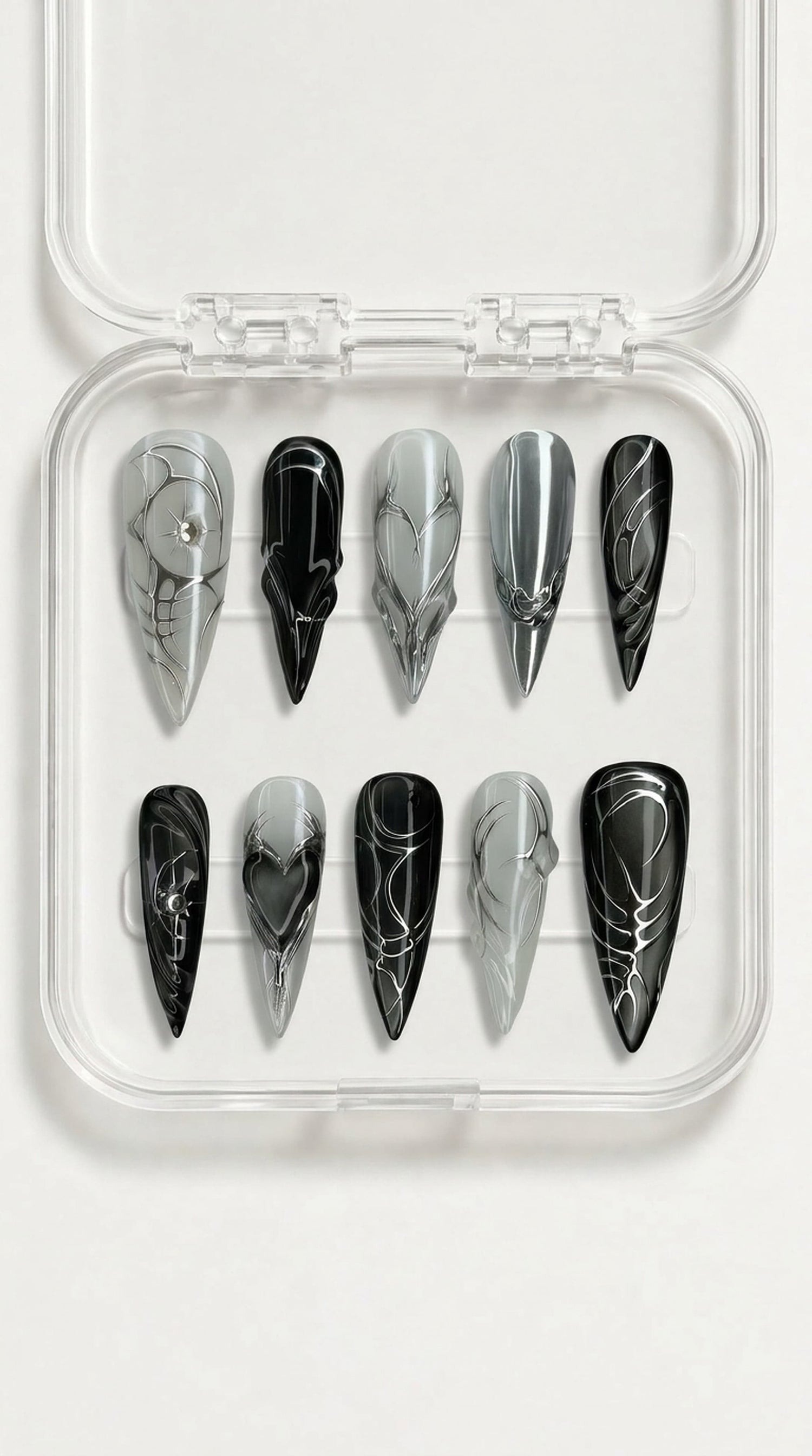 Monochrome Chrome Flame Nails