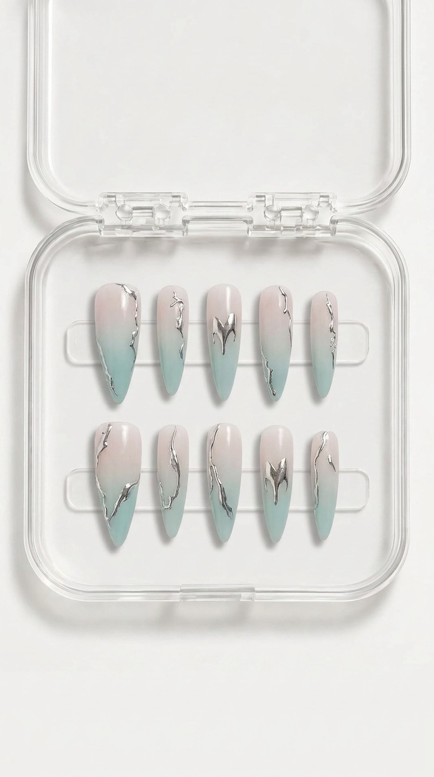 Mint Silver Chrome Aura Nails
