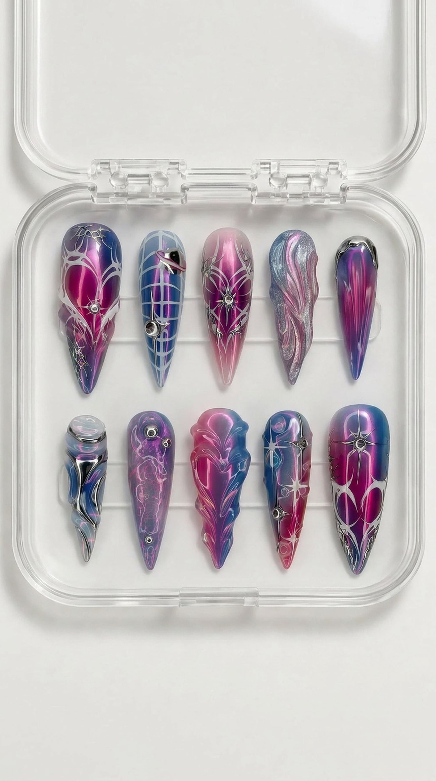 Neon Galaxy Chrome Aura Nails