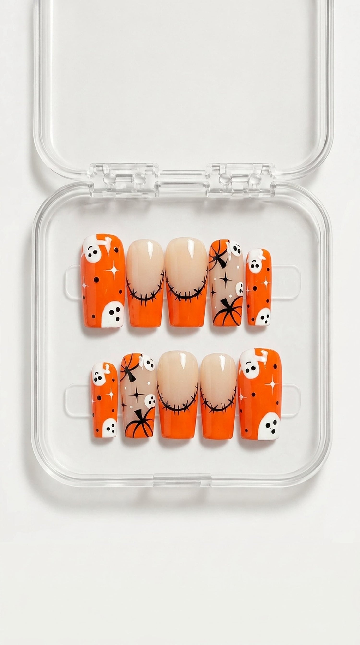 Cute Pumpkin Ghost Halloween Coffin Nails