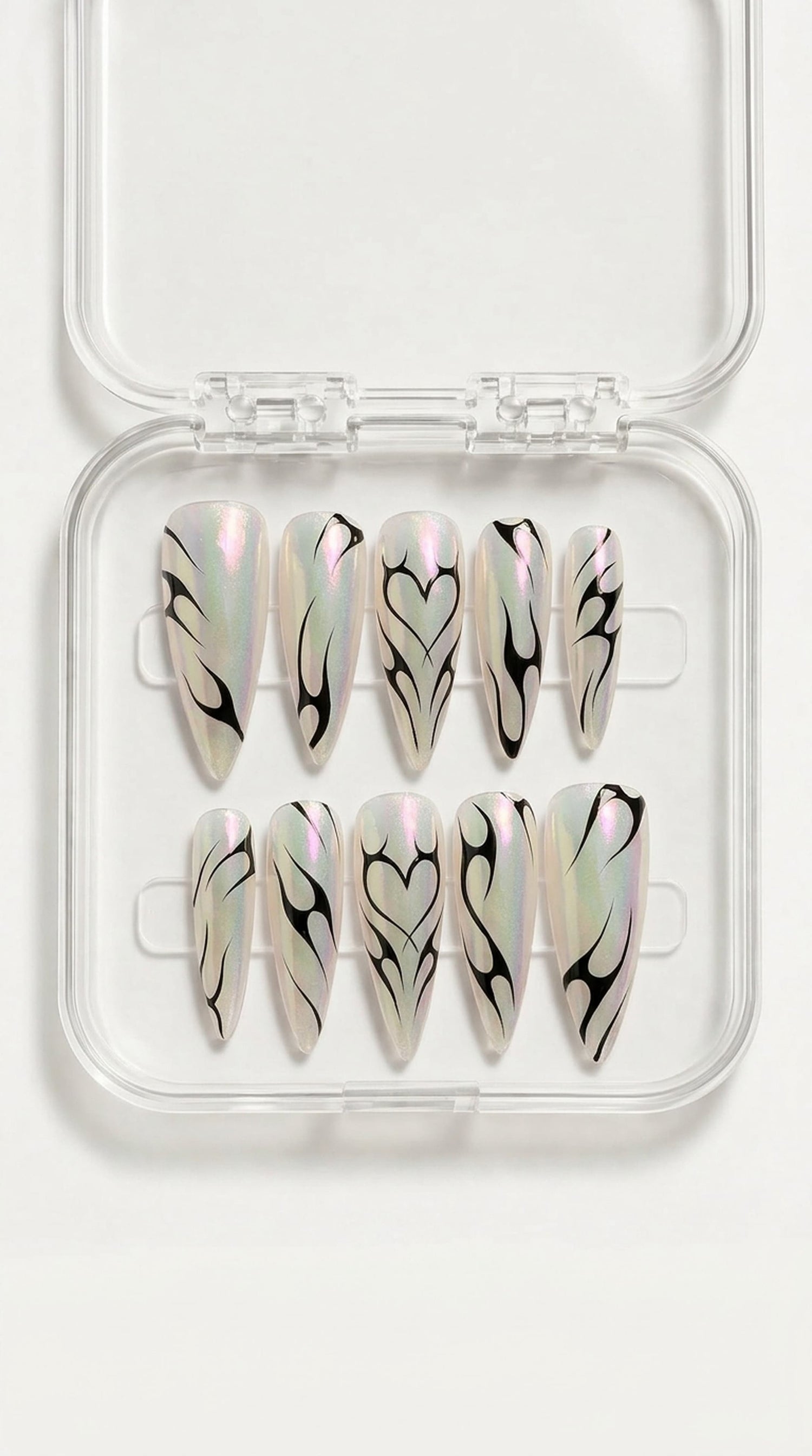 Pearl Aura Tribal Heart Nails