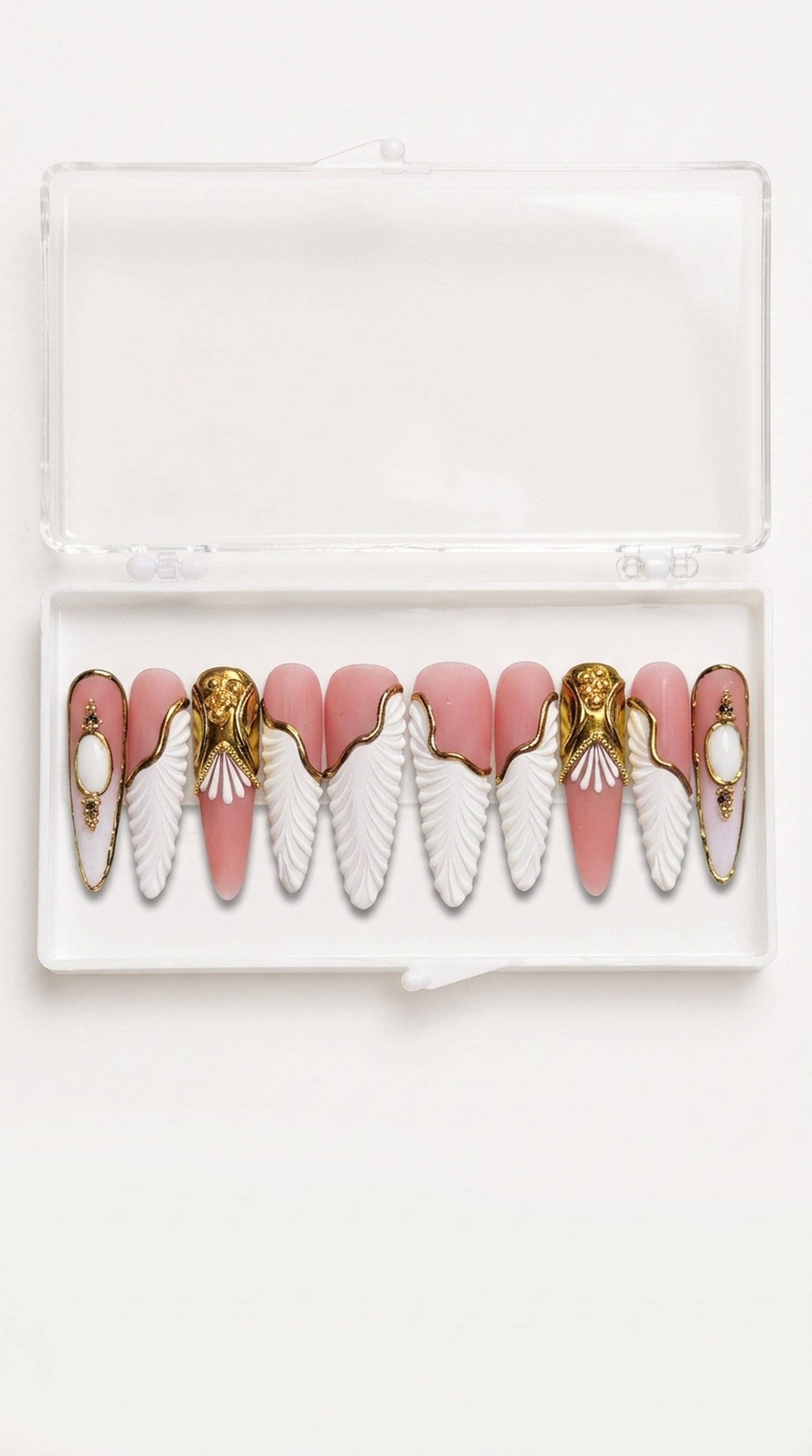 Pink Angel Wing Stiletto Nails
