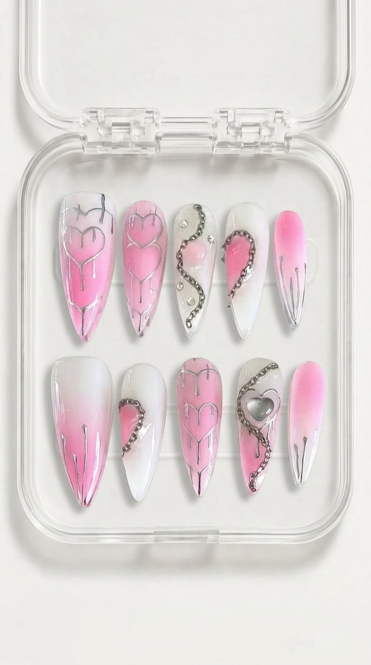 Pink Drip Heart Y2K Press On Nails