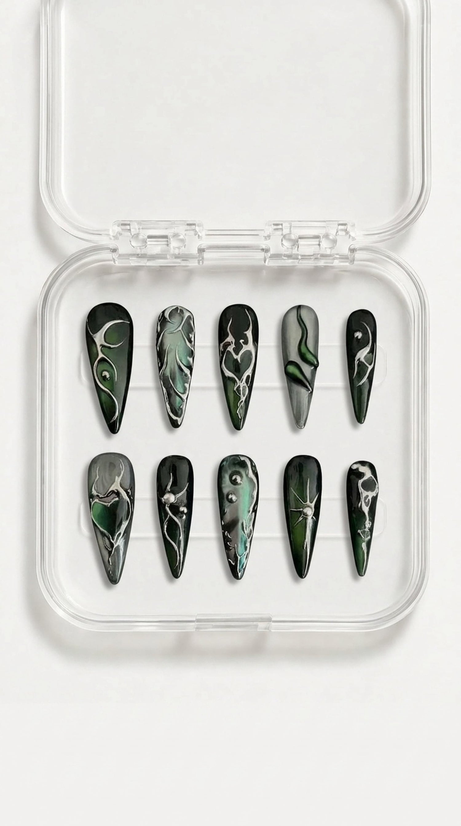 Emerald Shadow Chrome Nails