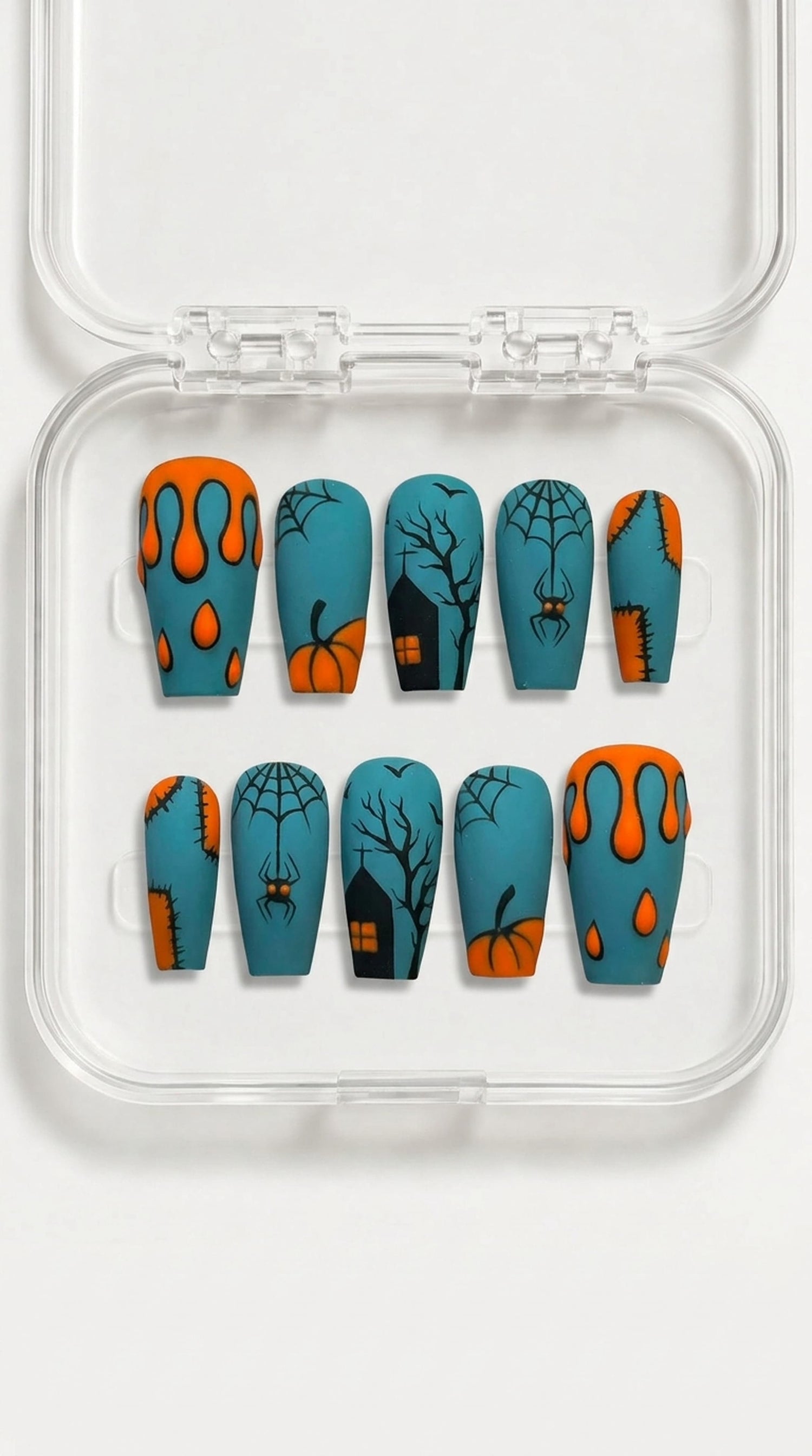 Blue Haunted House Halloween Nails