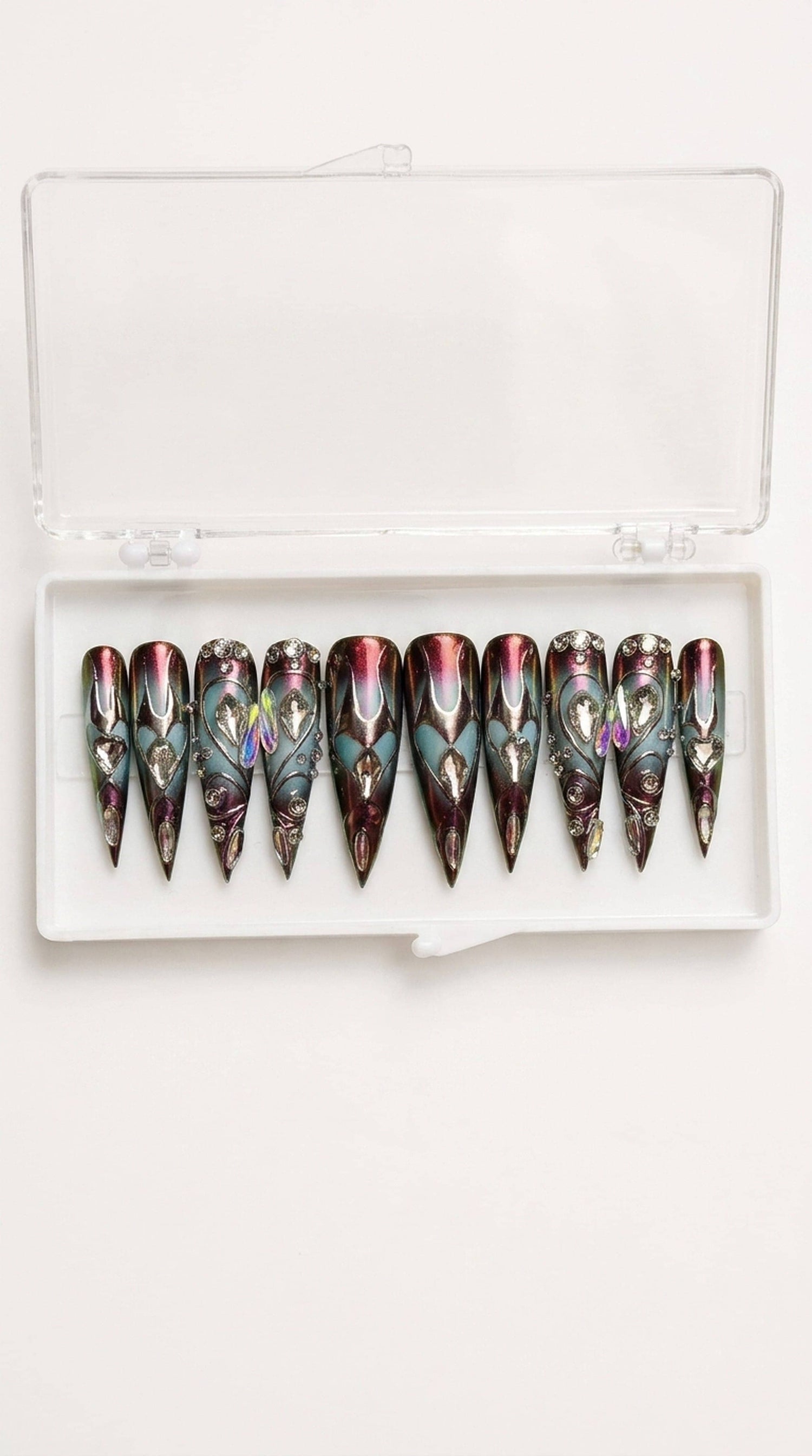 Galaxy Chrome Crystal Stiletto Nails