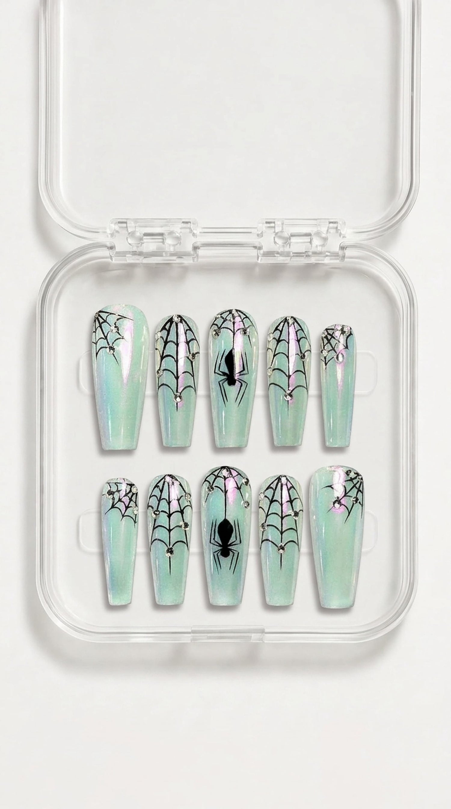 Pearl Spider Web Chrome Press On Nails