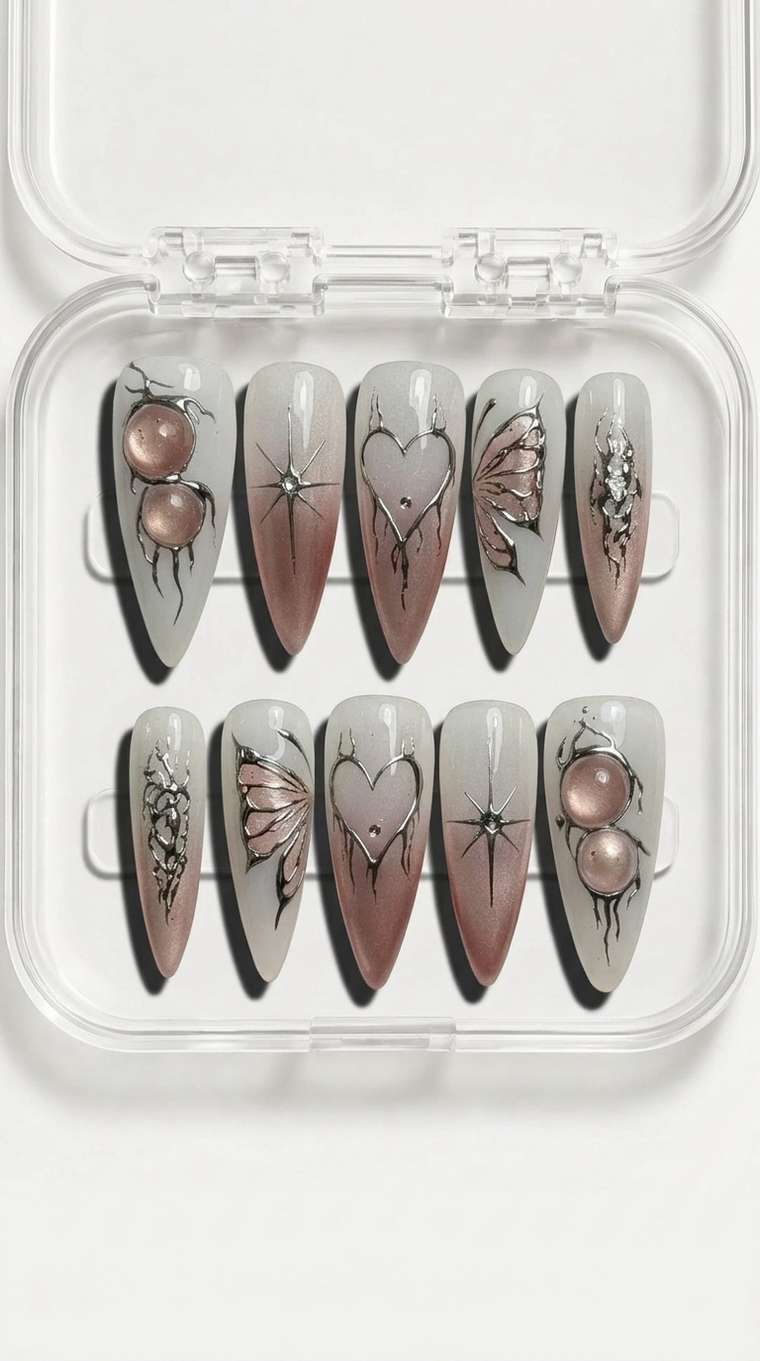 Pearl Nude Butterfly Press On Nails