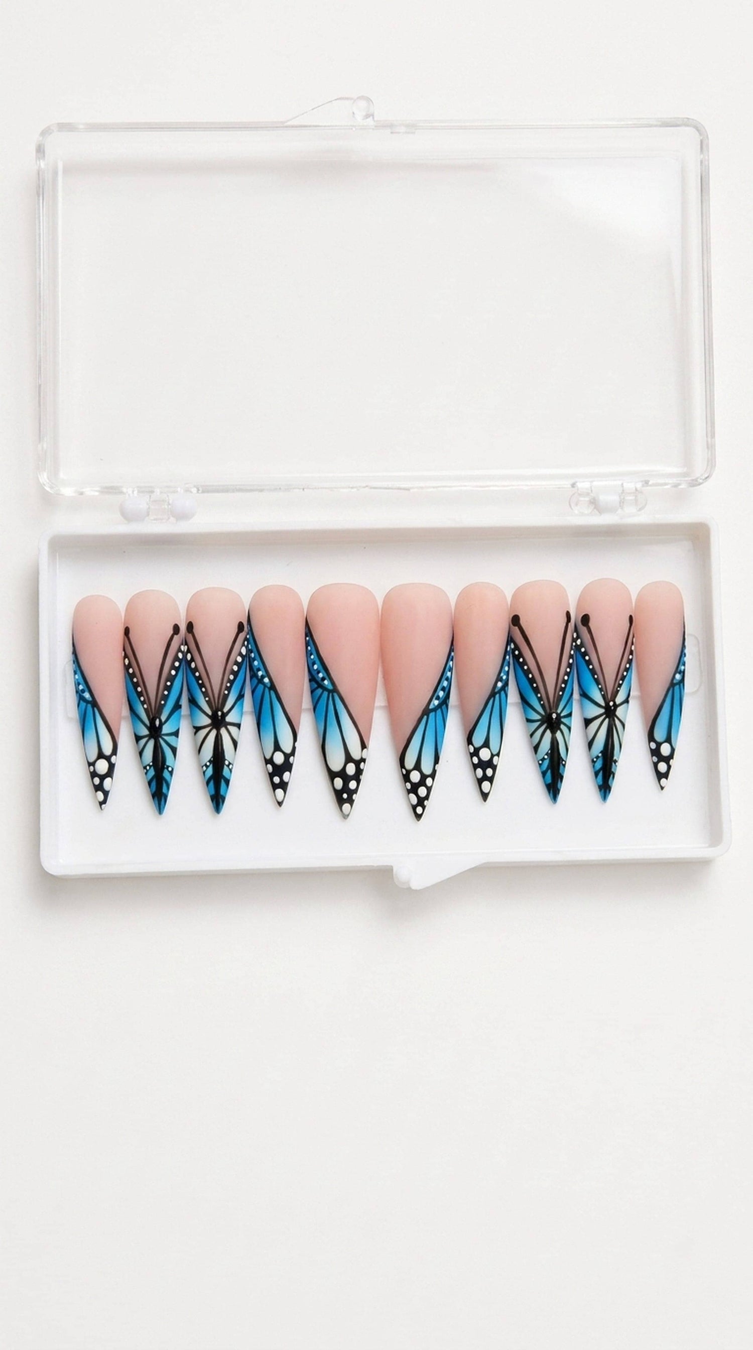 Blue Butterfly Stiletto Press-On Nails