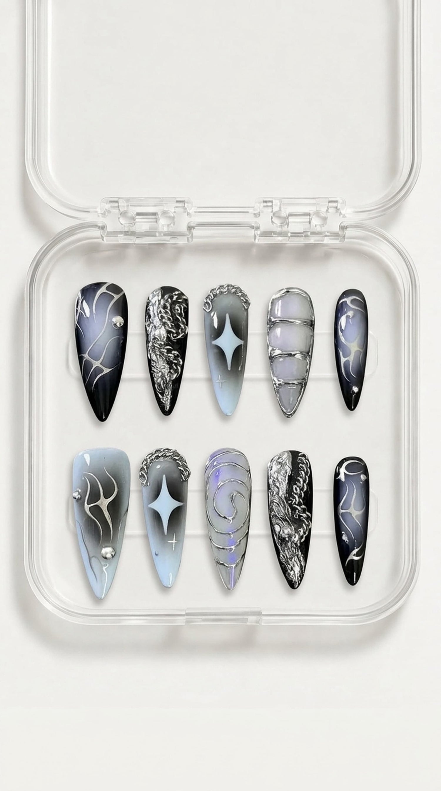 Silver Tribal White Press On Nails