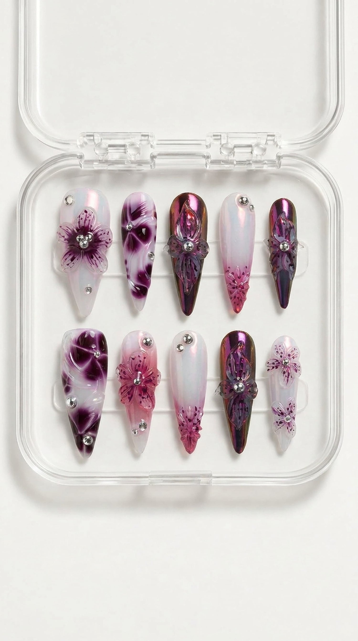 Purple Blossom Chrome Nails