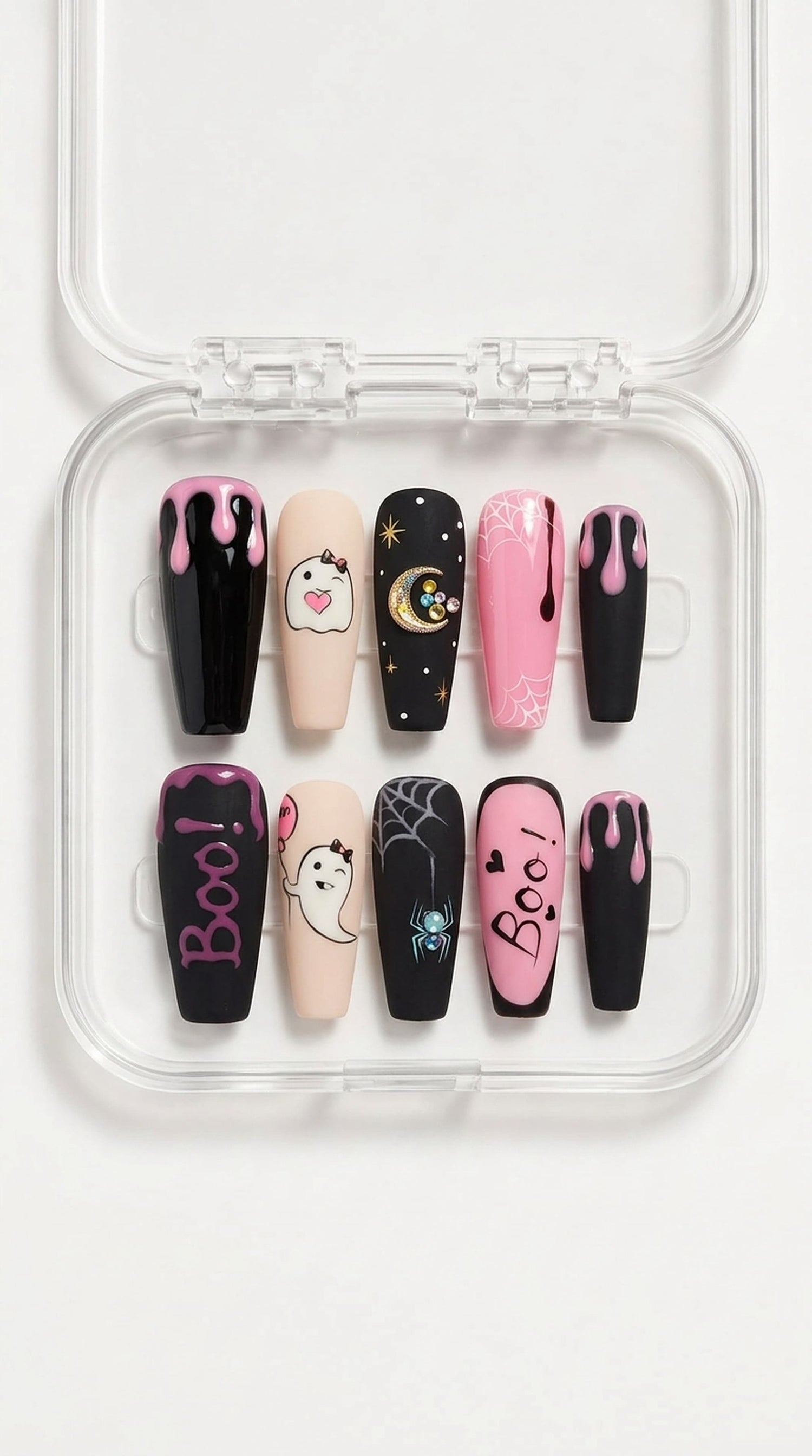 Pink Ghost Halloween Press On Nails