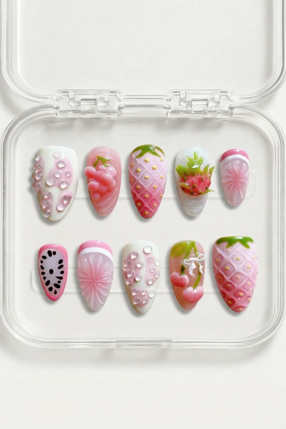 Pink Strawberry 3D Press-On Nails