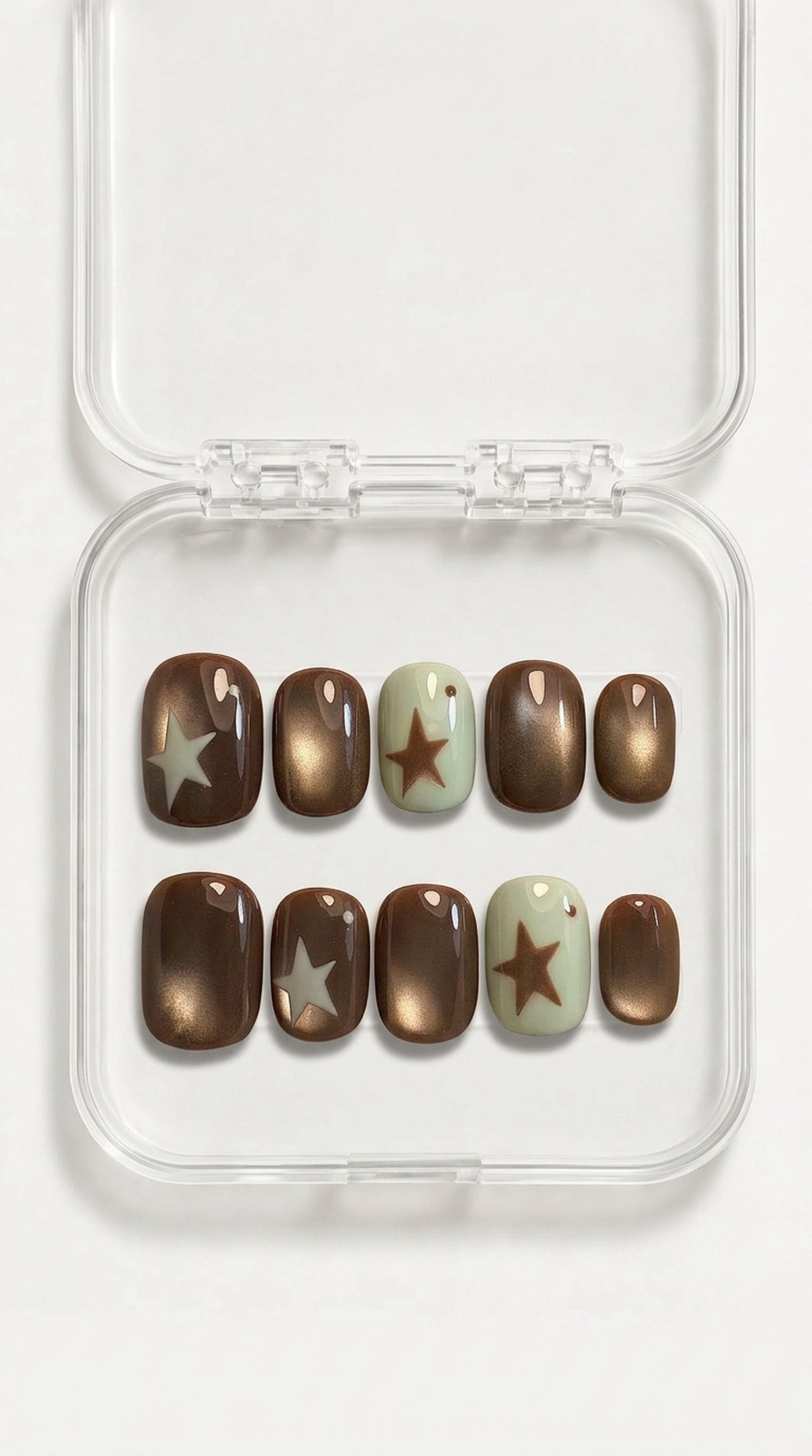 Brown Chrome Star Short Press-On Nails