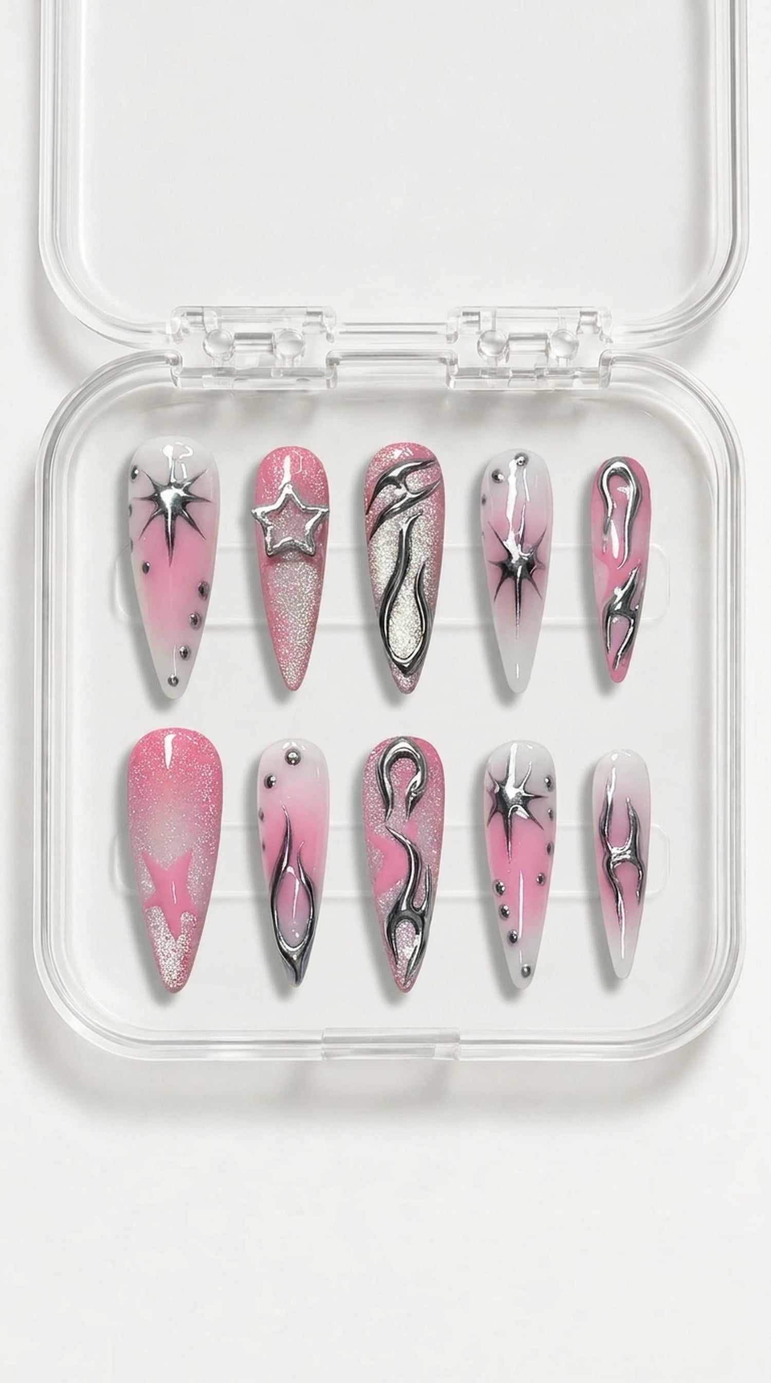 Pink Chrome Star Aura Nails