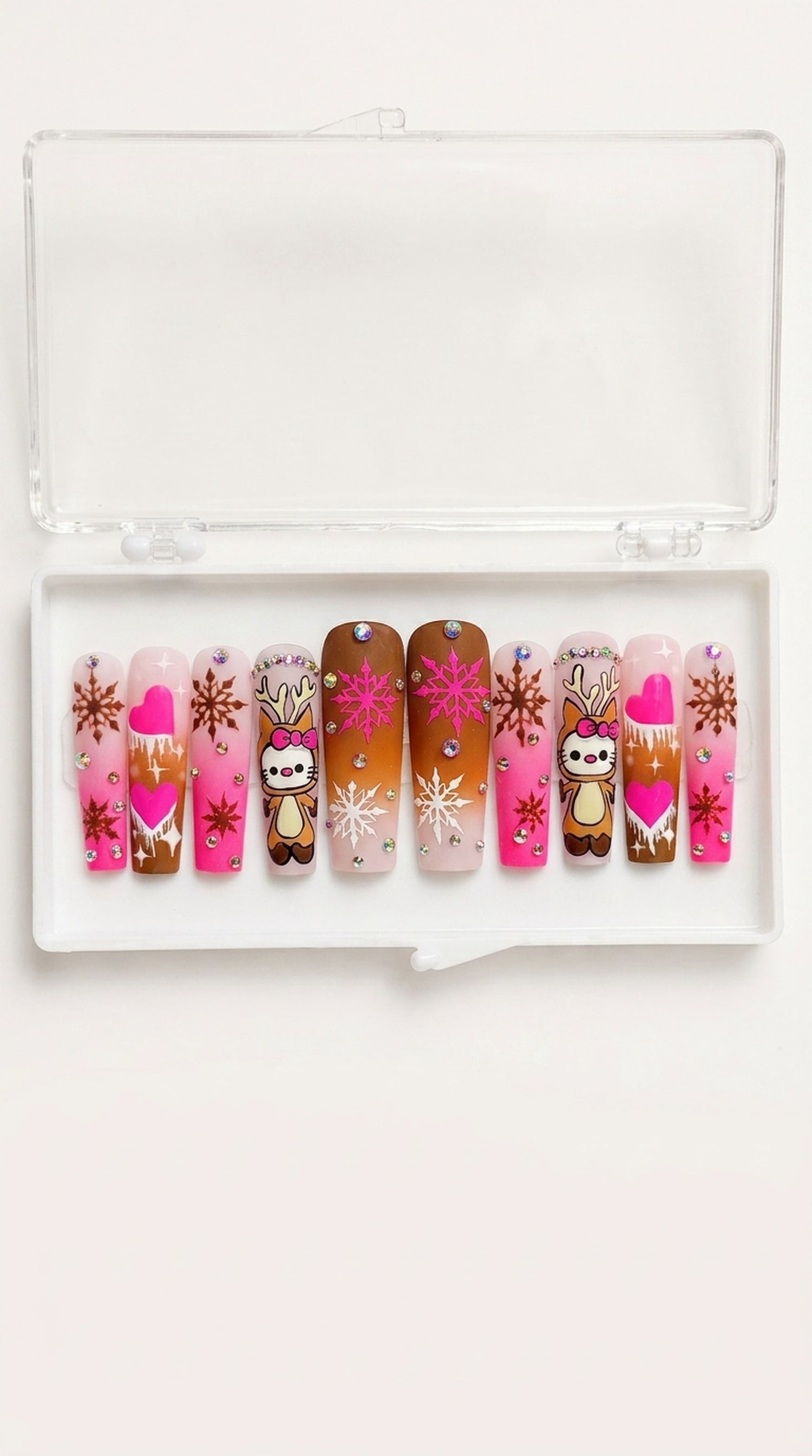 Pink Winter Penguin Coffin Press-On Nails