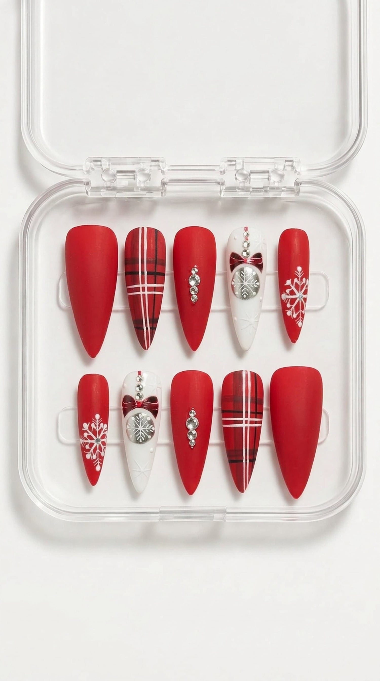 Red Bow Sweater Almond Press-On Nails