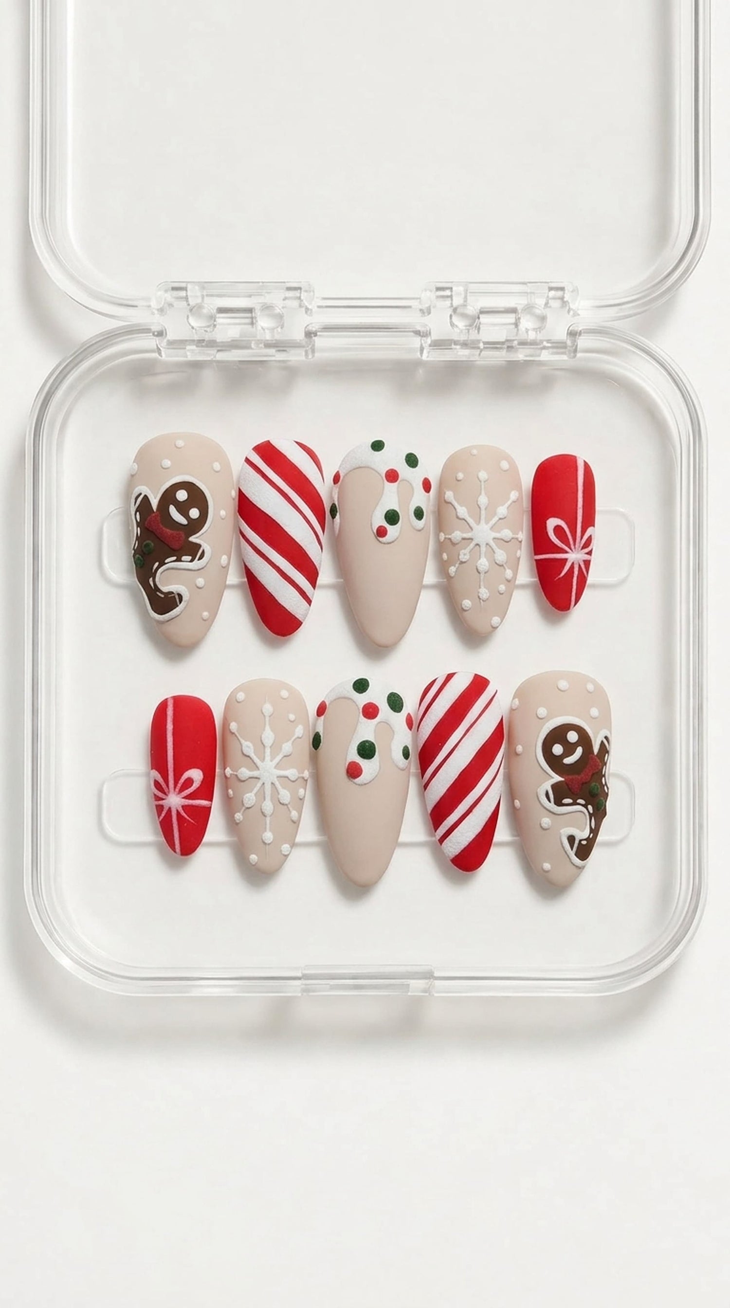 Gingerbread Candy Cane Winter Nails