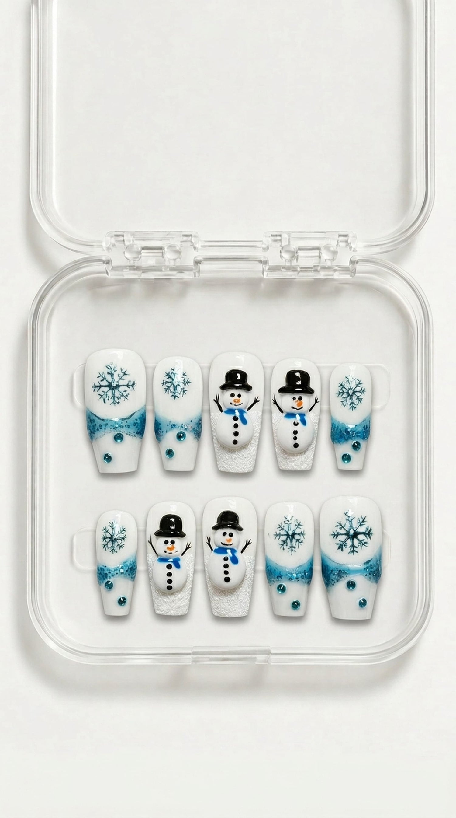 Blue Snowman Snowflake Coffin Nails