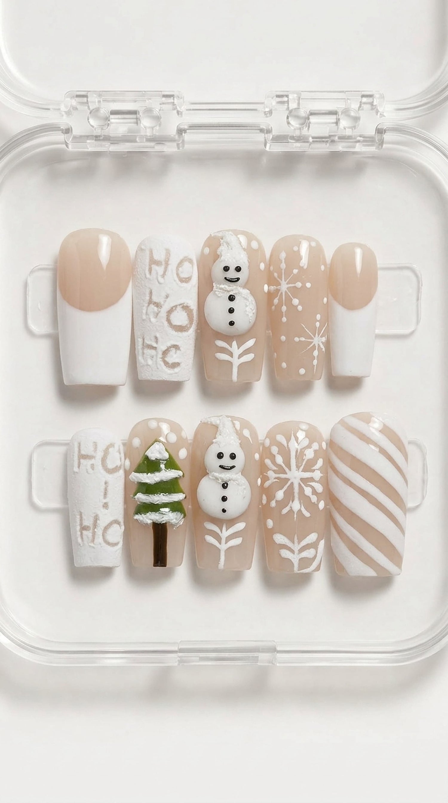 Nude White Snowman Christmas Nails