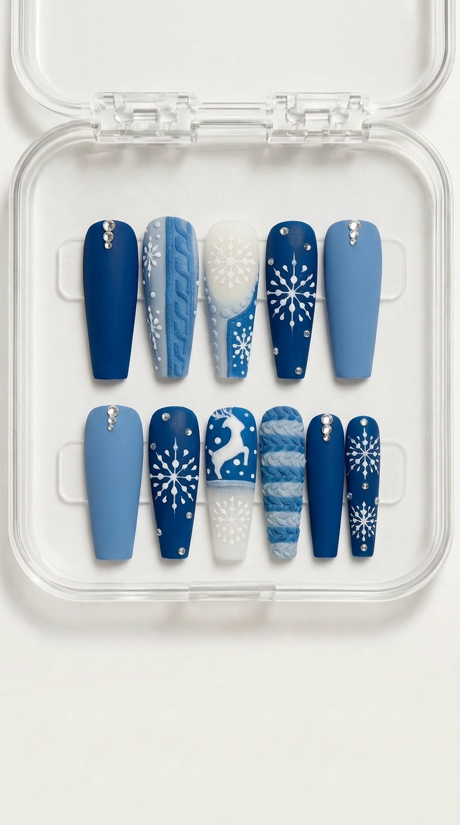 Blue Snowflake Winter Coffin Press-On Nails