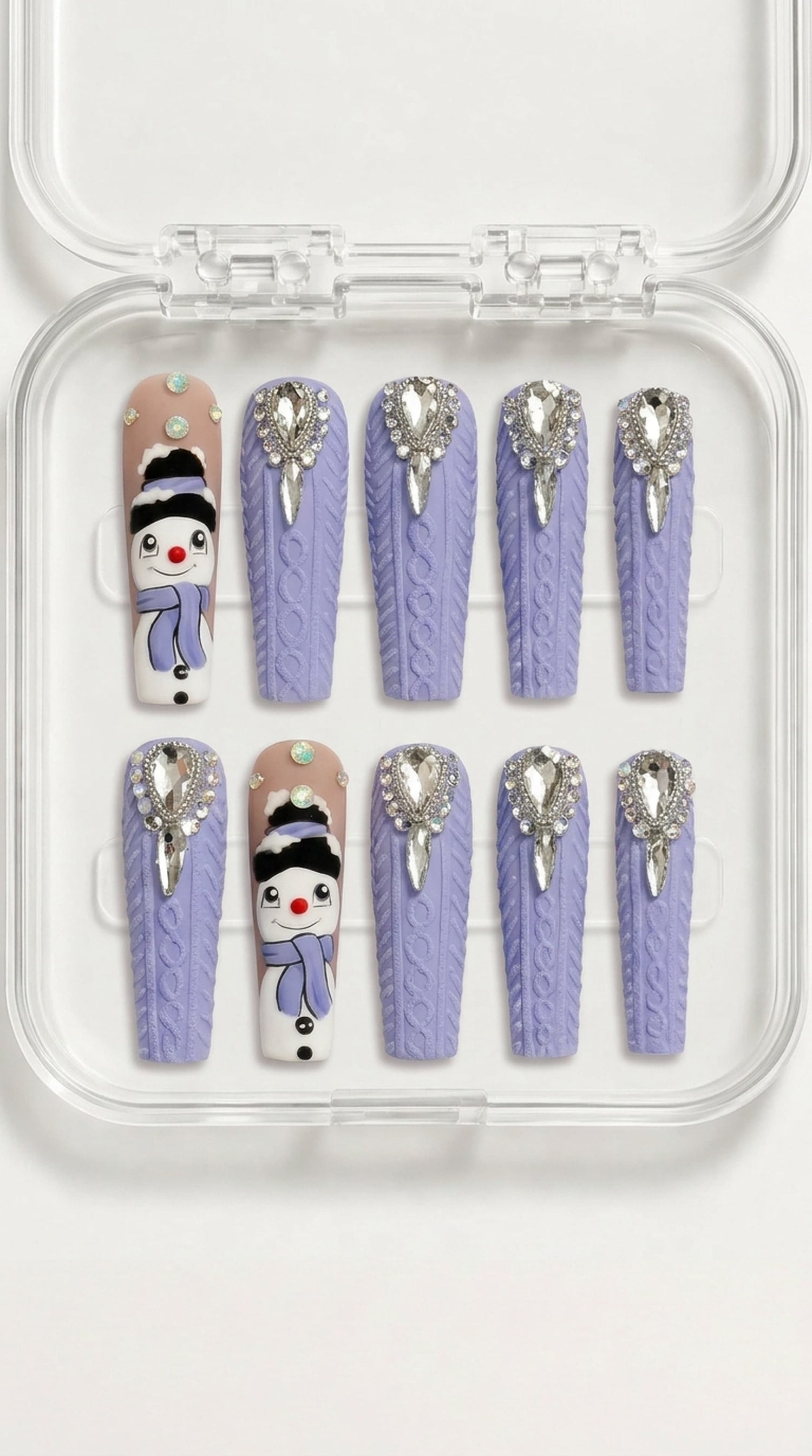Lavender Sweater Snowman Coffin Nails Set