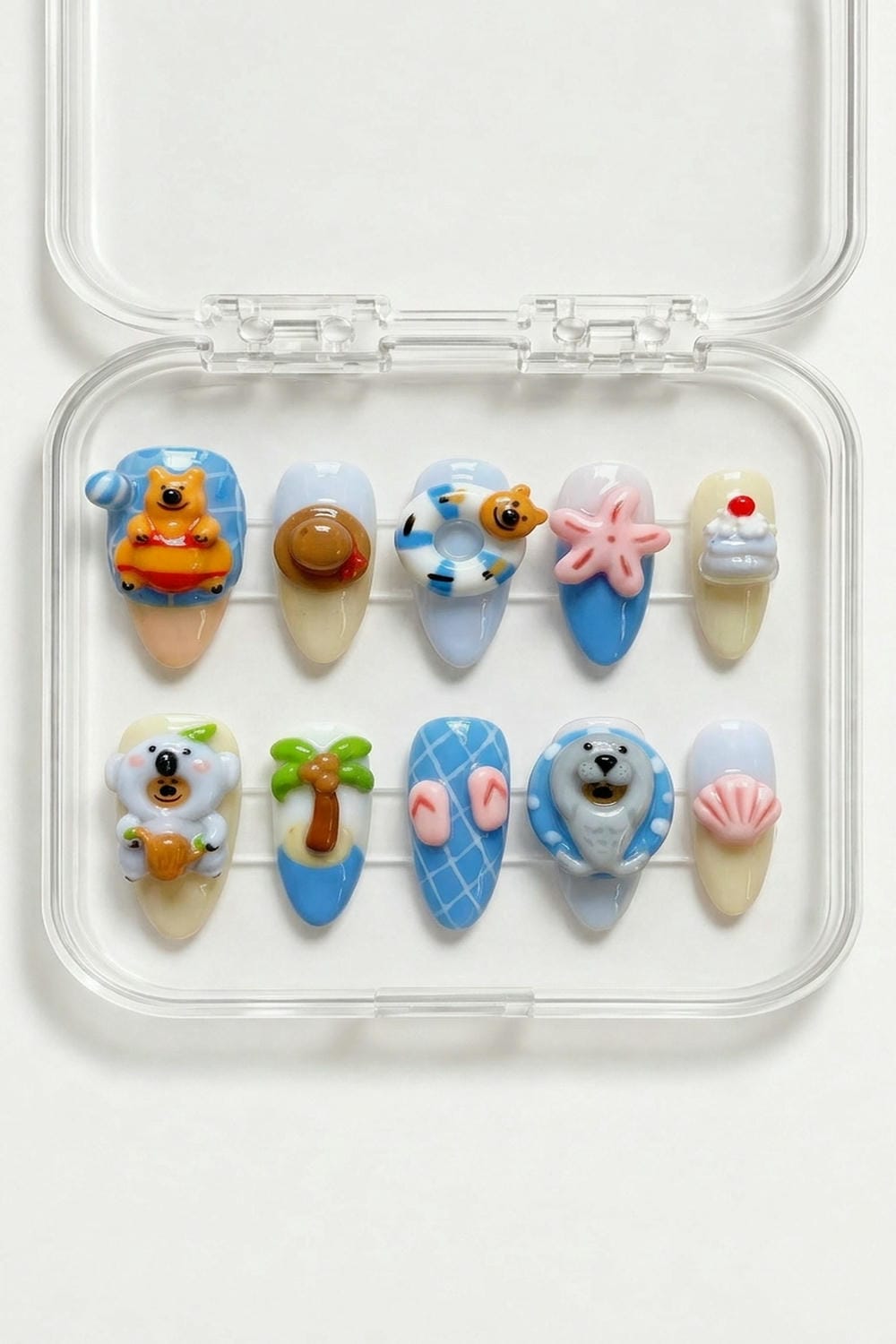 3D Summer Beach Animal Almond Press-On Nails