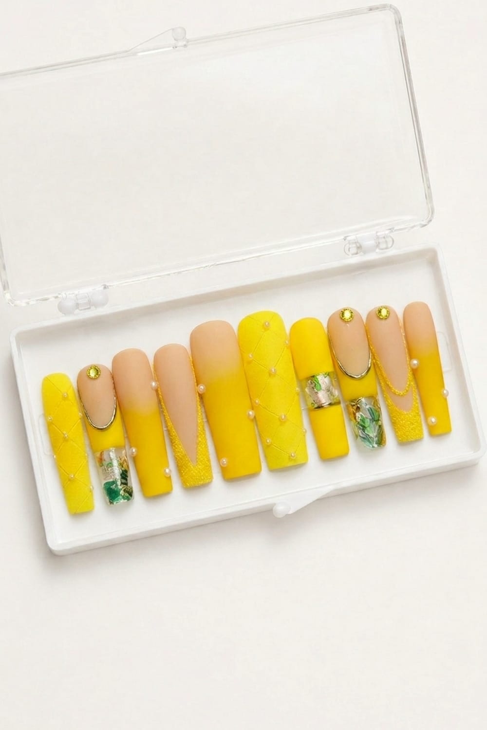 Yellow Floral Coffin Nails – Summer Press On Set