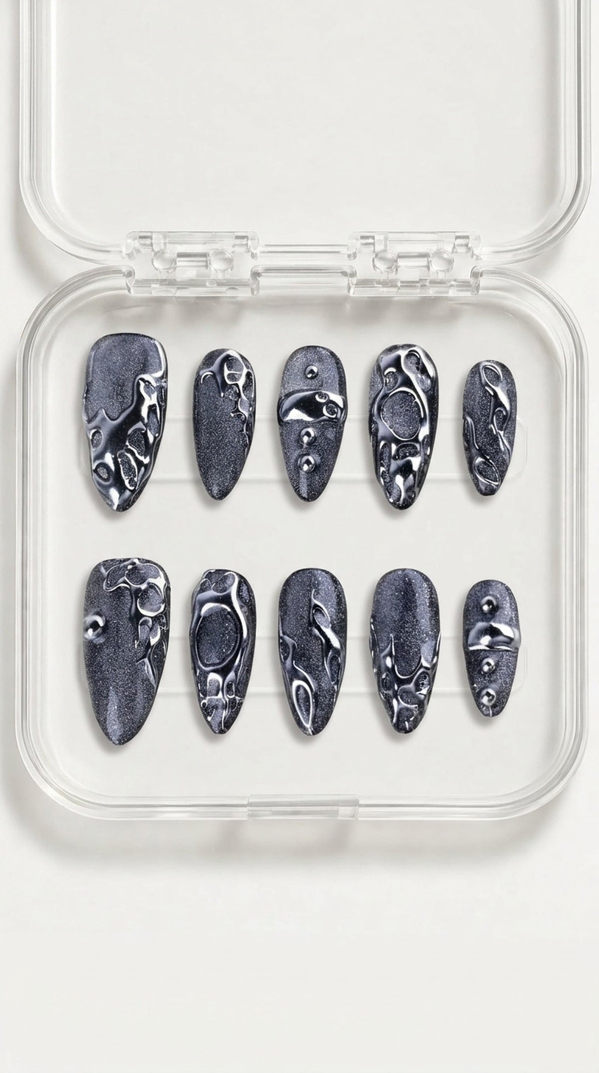 Black Chrome Liquid Metal Almond Press-On Nails