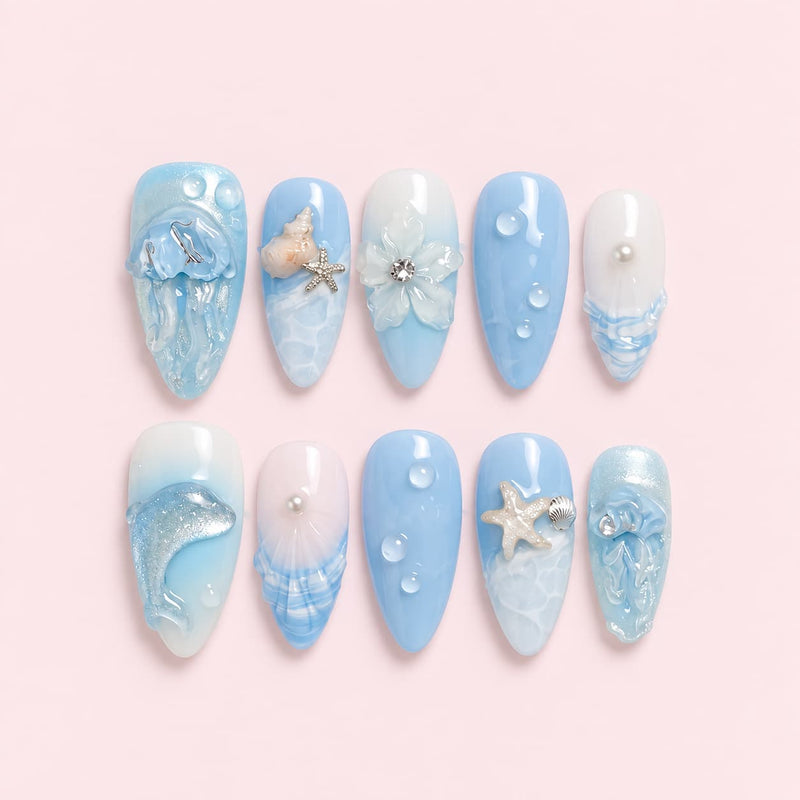 Blue Dolphin Bay Round Press-On Nails