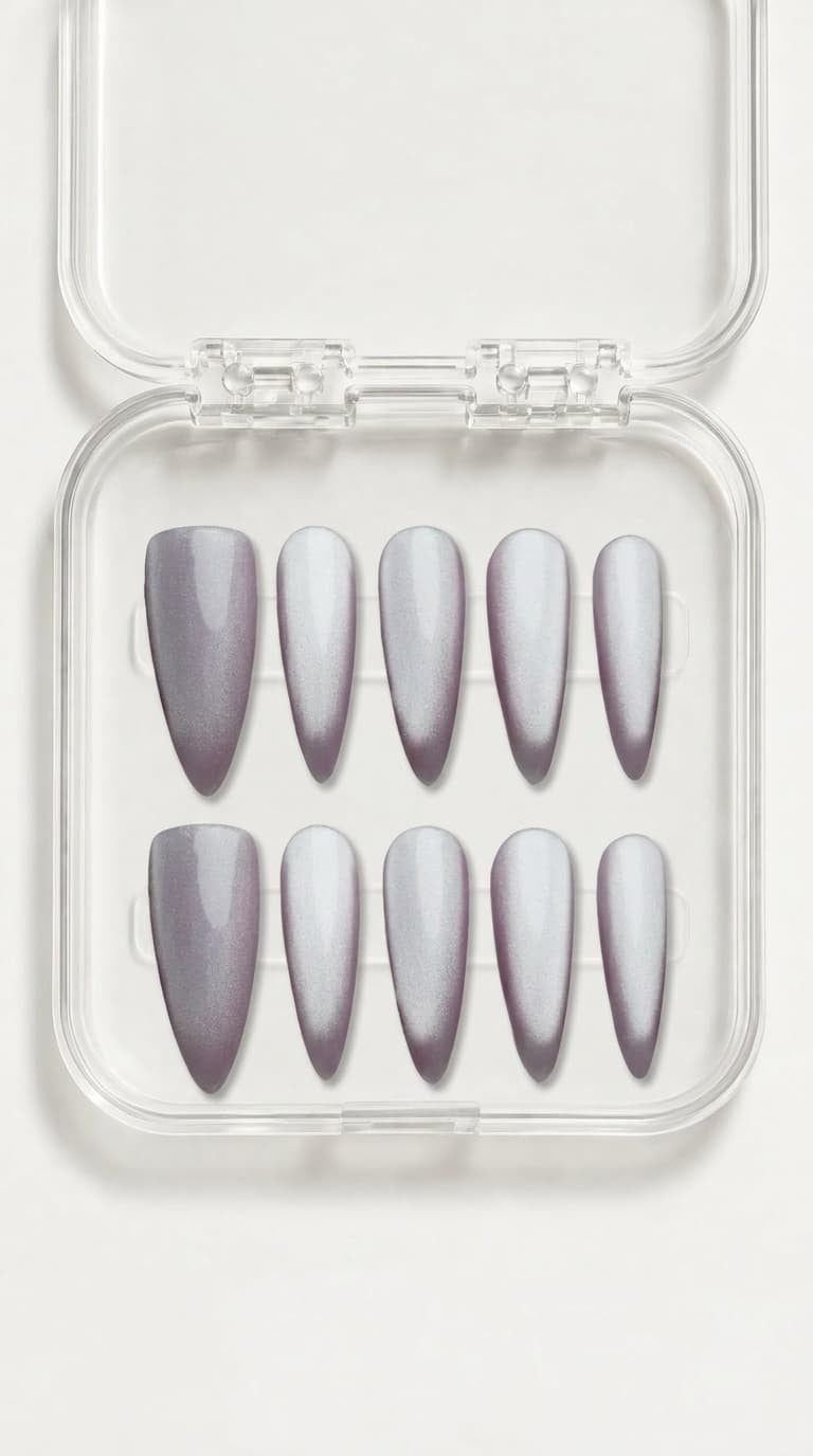 Pearl Shimmer Cat Eye Coffin Nails